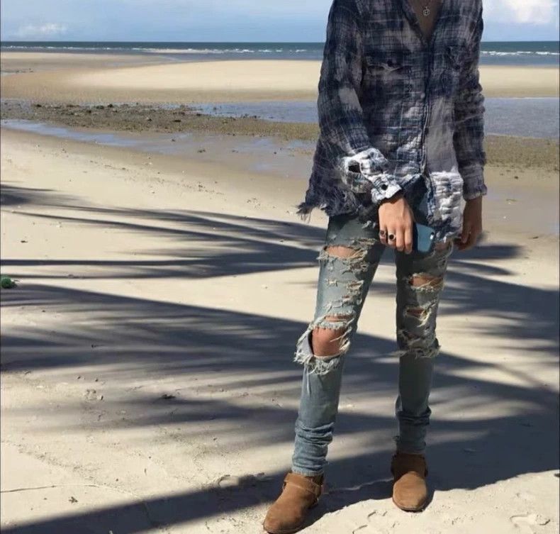 Saint Laurent Paris Saint Laurent Paris Saint Laurent Blue Plaid Long Sleeve S Size US XS / EU 42 / 0 - 6 Thumbnail