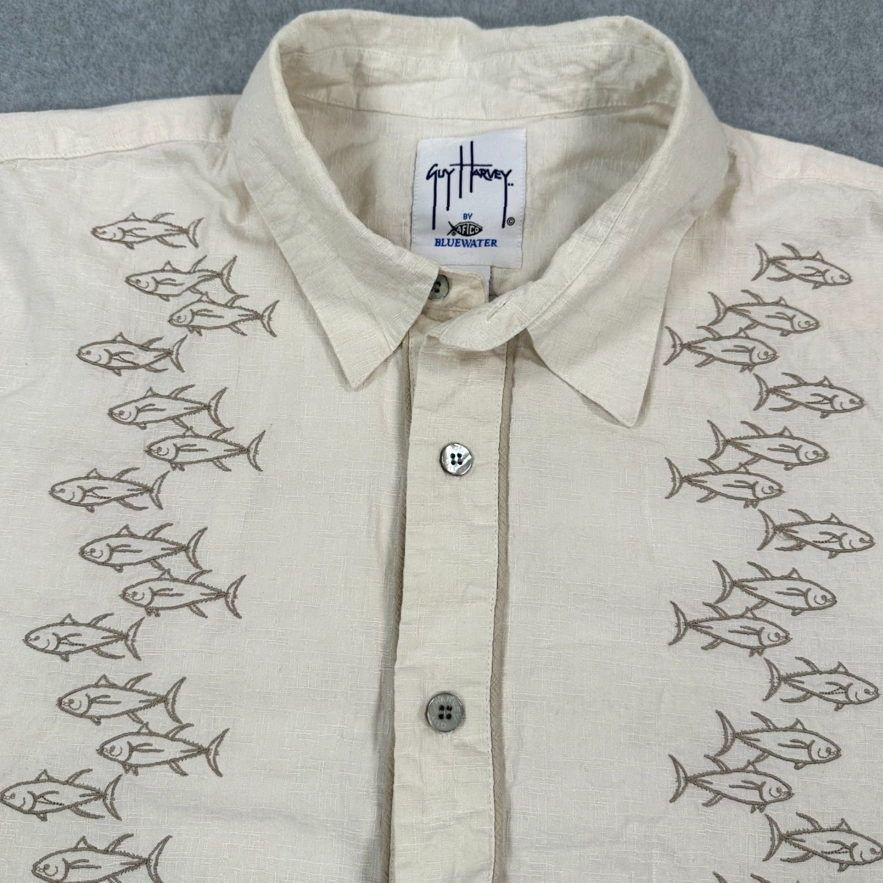 Guy Harvey Guy Harvey By Aftco Button-Up Shirt Ivory XXL Short Sleeve Men Beach Classic Embroidered Animal Print Button-Down Collar Shirt Size US XXL / EU 58 / 5 - 3 Thumbnail