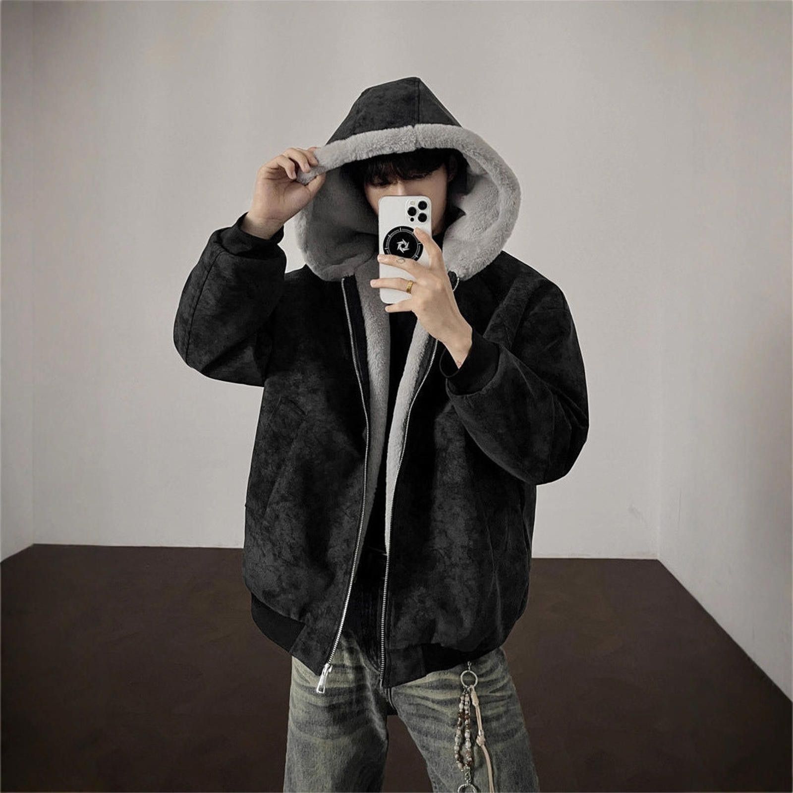 Vintage Black and White Fleece Lined Hooded Zip-Up Jackets Size US M / EU 48-50 / 2 - 2 Thumbnail