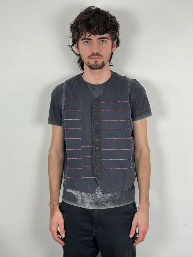 Dries Van Noten 1990s Dries Van Noten Navy Lined Vest Size US S / EU 44-46 / 1 - 2 Thumbnail