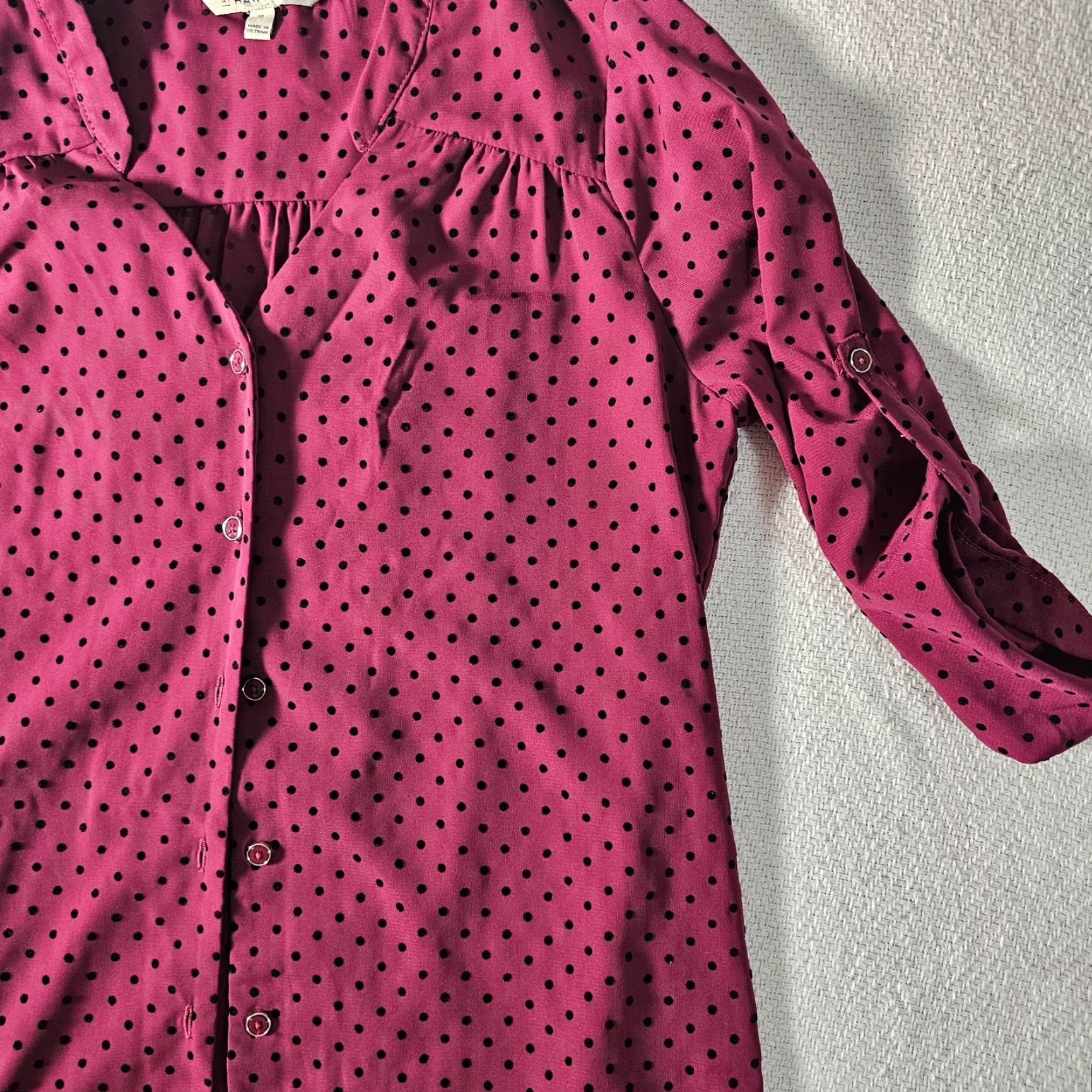 Vintage 41 Hawthorn Women Burgundy Polka Dot Above Knee Button Up Dress XS - 3/4 Sleeve, V-Neck, Belted, Short Dress, Regular, Fall Spring Summer, Women Size XS / US 0-2 / IT 36-38 - 7 Thumbnail