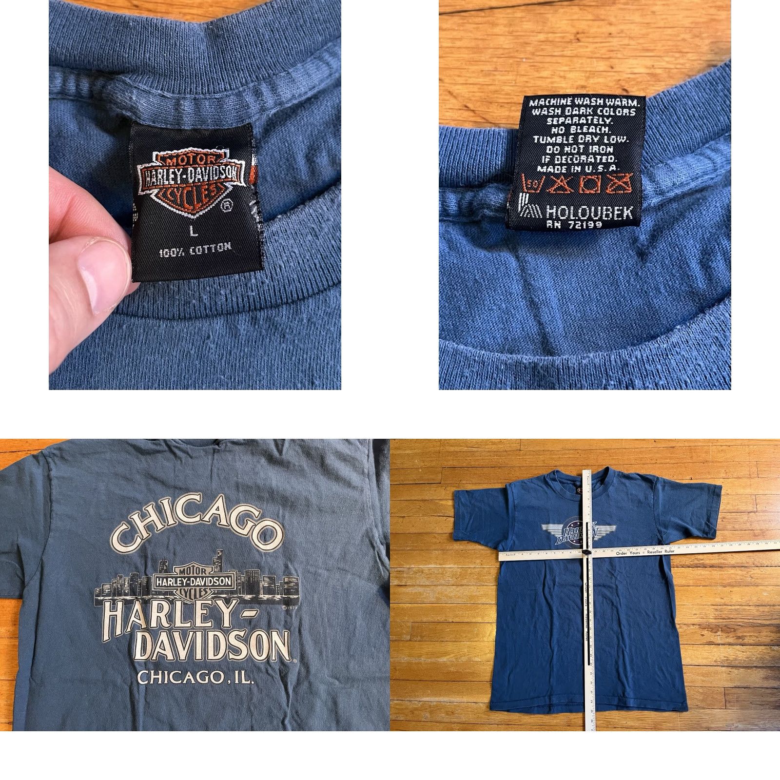 Harley Davidson VINTAGE Harley-Davidson Chicago Shirt Men’s L Blue 90s Logo Graphic Print T-Shirt Size US L / EU 52-54 / 3 - 8 Thumbnail