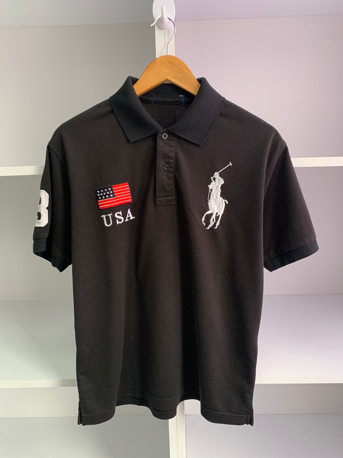 Pre-owned Polo Ralph Lauren X Vintage Polo Ralph Laurent United States 3 Polo T-shirt In Black