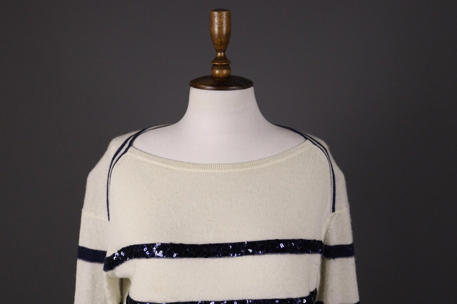Designer Princess Goes Hollywood Ivory Stripe Wool Sweater Size 38 Size M / US 6-8 / IT 42-44 - 2 Thumbnail