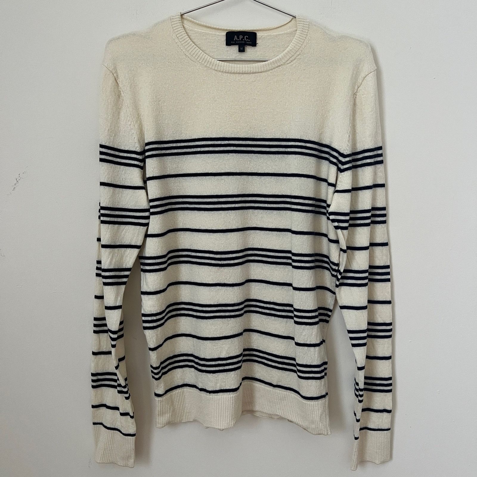 A.P.C. A.P.C. Womens Cream Black Stripe 100% Wool Sweater Size M Size M / US 6-8 / IT 42-44 - 1 Thumbnail