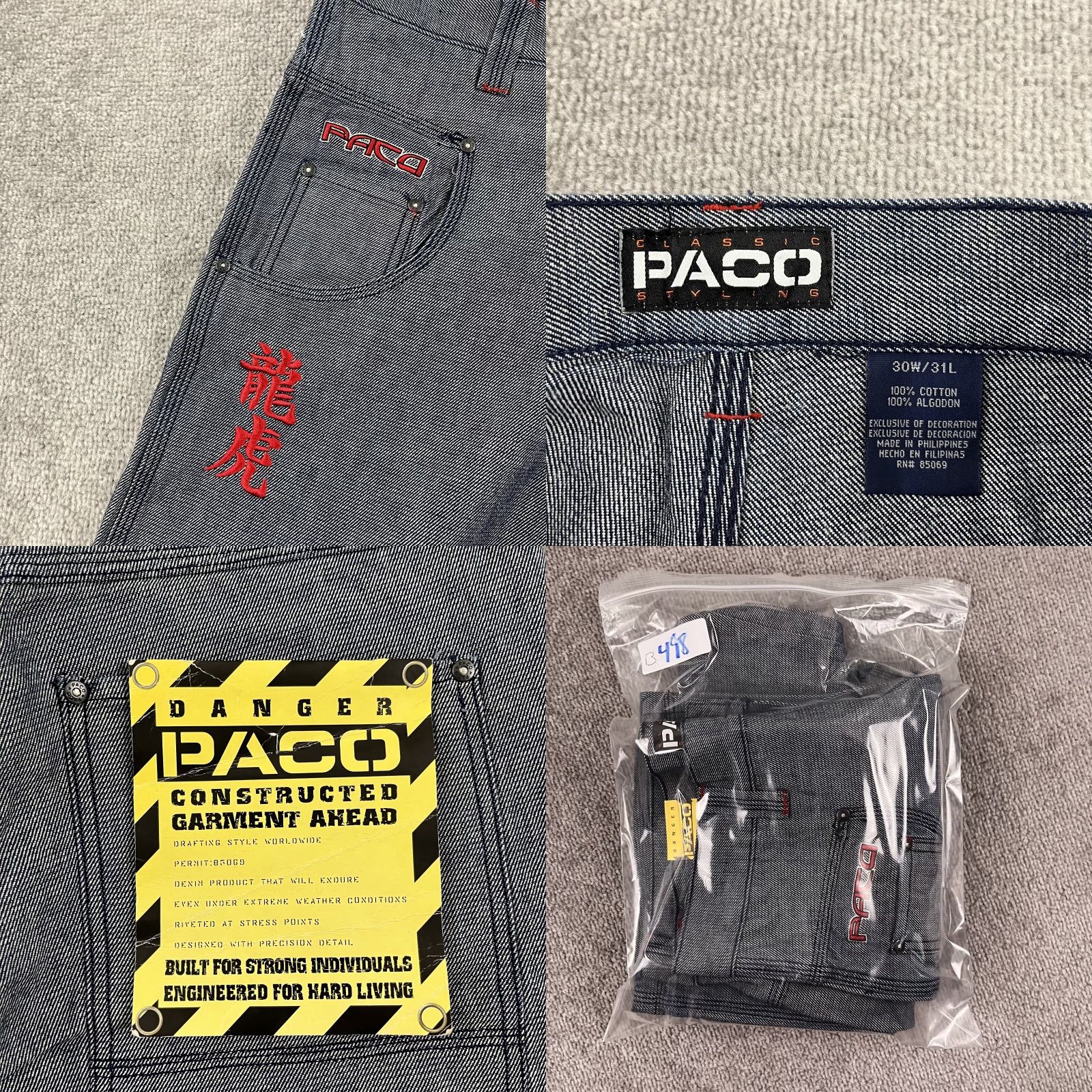 Vintage Vintage PACO Jeans Mens Wide-Leg Denim Pants 30x32 Y2K Embroidered Dragon Tiger Retro Size US 30 / EU 46 - 8 Thumbnail