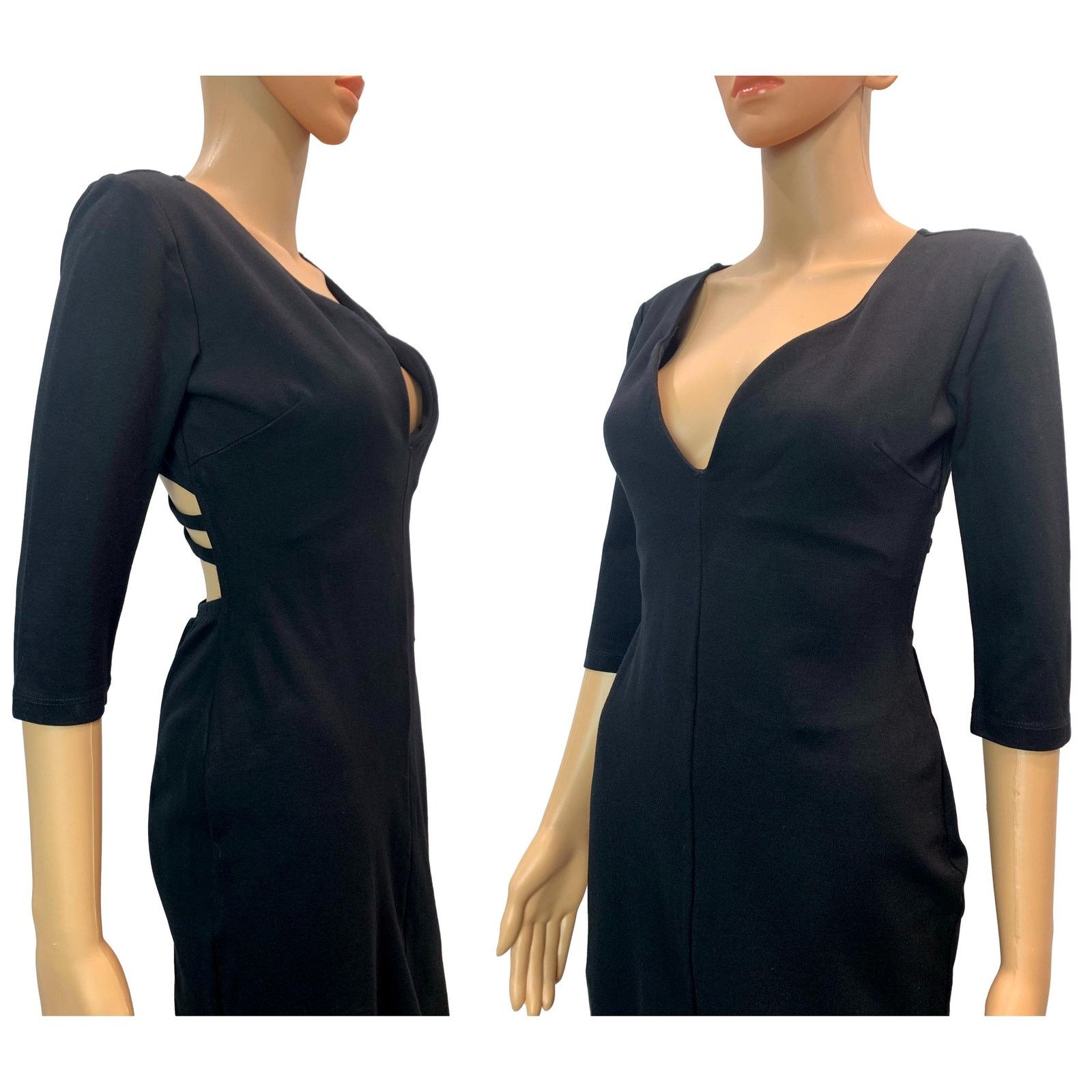 Vintage 80s Black Cut Out Spandex Dress | Low Cut Tight Fit M Size M / US 6-8 / IT 42-44 - 8 Thumbnail