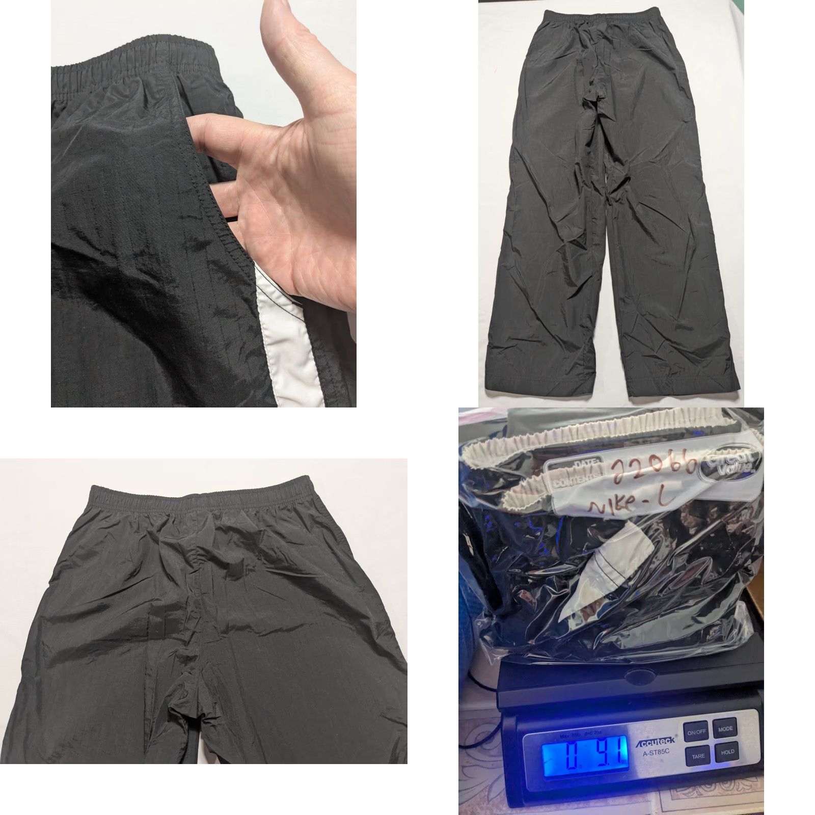 Nike VTG 90s NIKE Men Large Black Track Pants White Side-Stripe Blue Ankle Swoosh EUC Size US 33 - 9 Thumbnail