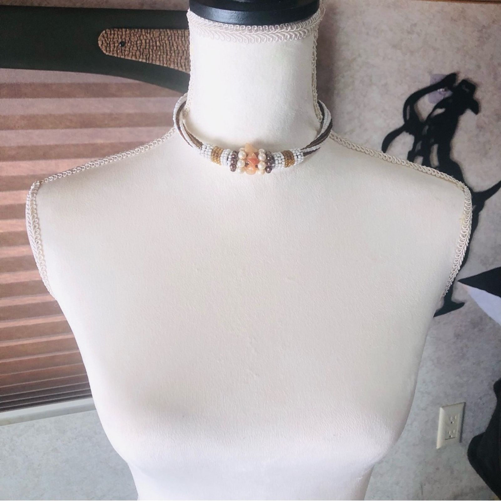 Handmade Handcrafted carnelian agate glass pearl choker earring set Size ONE SIZE - 5 Thumbnail