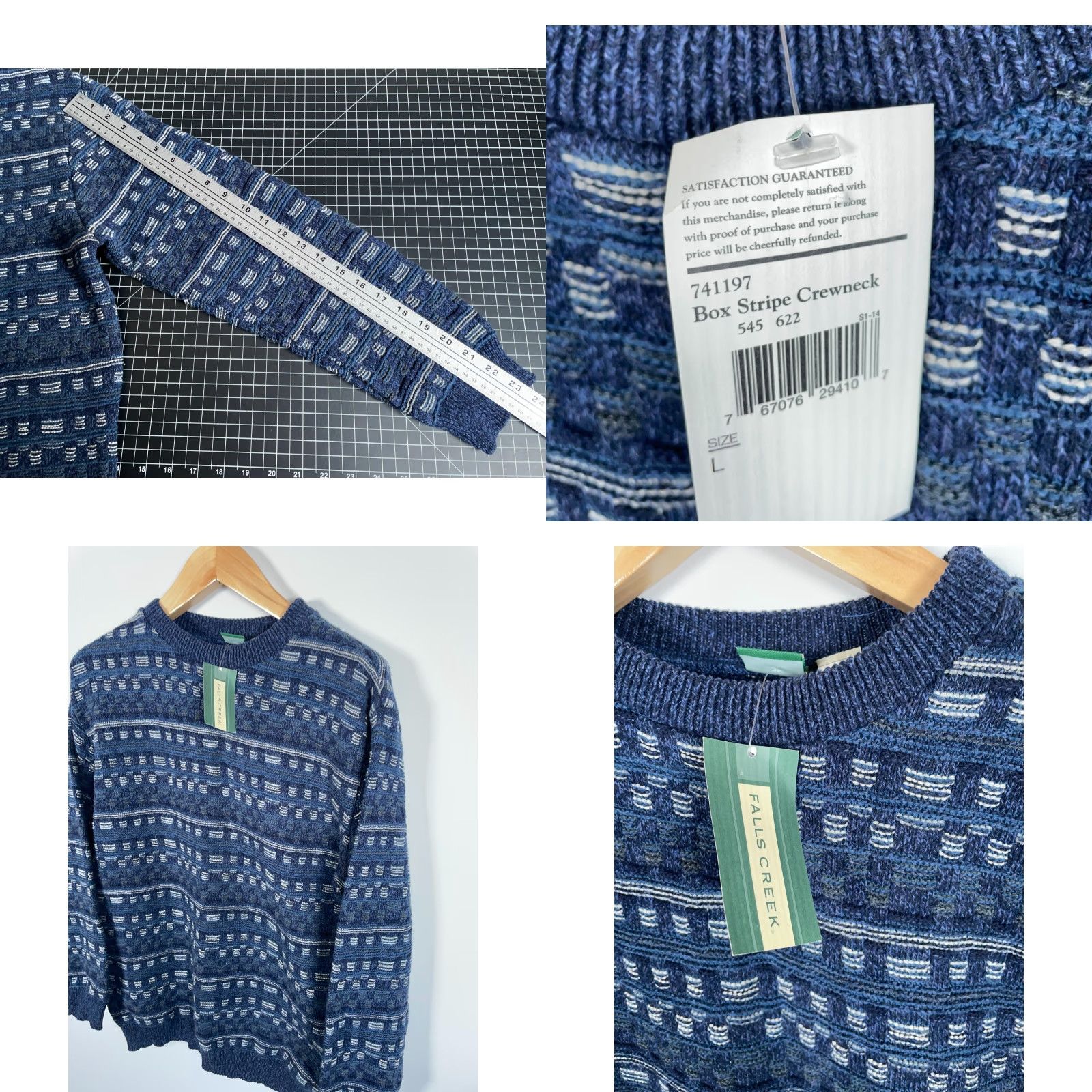 Vintage VINTAGE Falls Creek Sweater Men Large Blue Geometric Chunky-Knit Crew Neck Wool-Blend Pullover 90s Dad Style Unworn Size US L / EU 52-54 / 3 - 8 Thumbnail