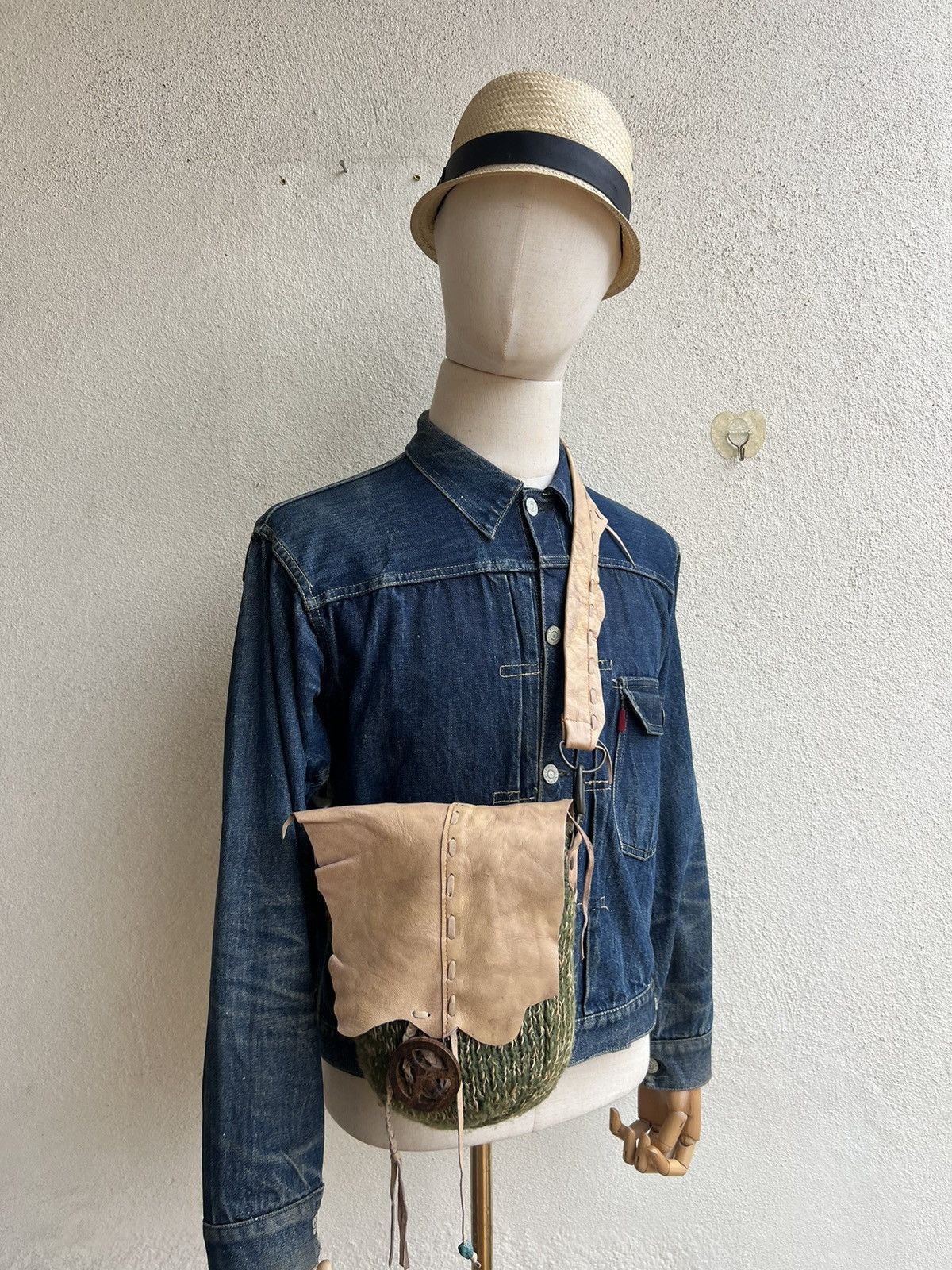 Leather Vintage Gohemp Gowest Japan Distress Patina Leather Wool Bag Size ONE SIZE - 2 Thumbnail