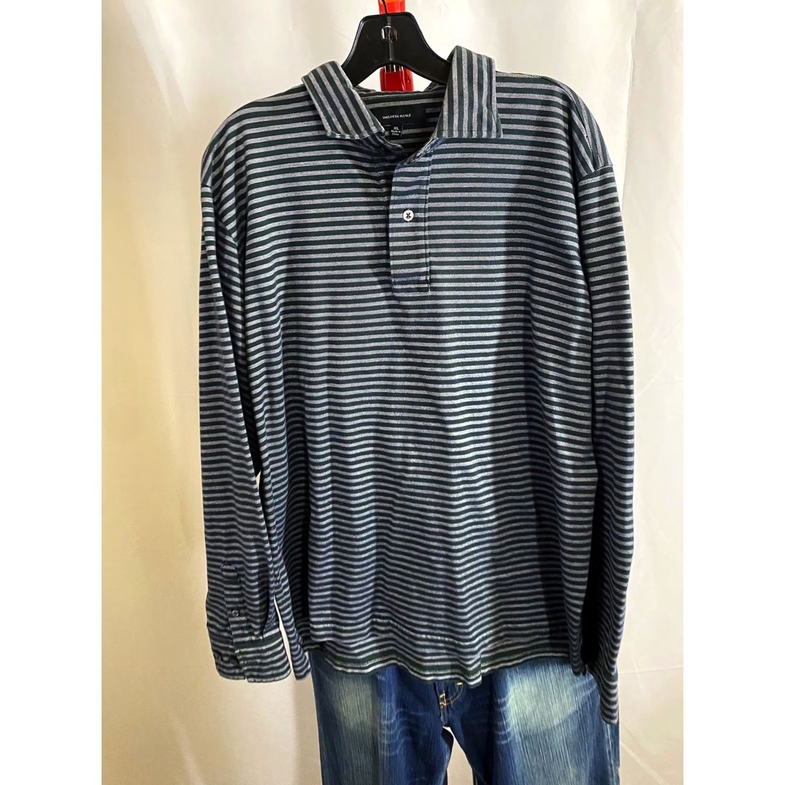 Saks Fifth Avenue Saks Fifth Avenue Gray Stripe Long Sleeve POLO SHIRT XL Extra Large Size US XL / EU 56 / 4 - 2 Thumbnail