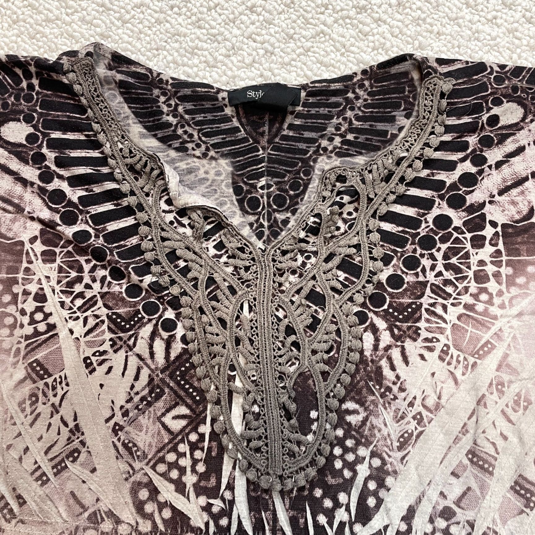 Vintage Style & Co Tank Top Shirt Womens XL Brown Sleeveless Tribal Print Light Ladies Size XL / US 12-14 / IT 48-50 - 3 Thumbnail