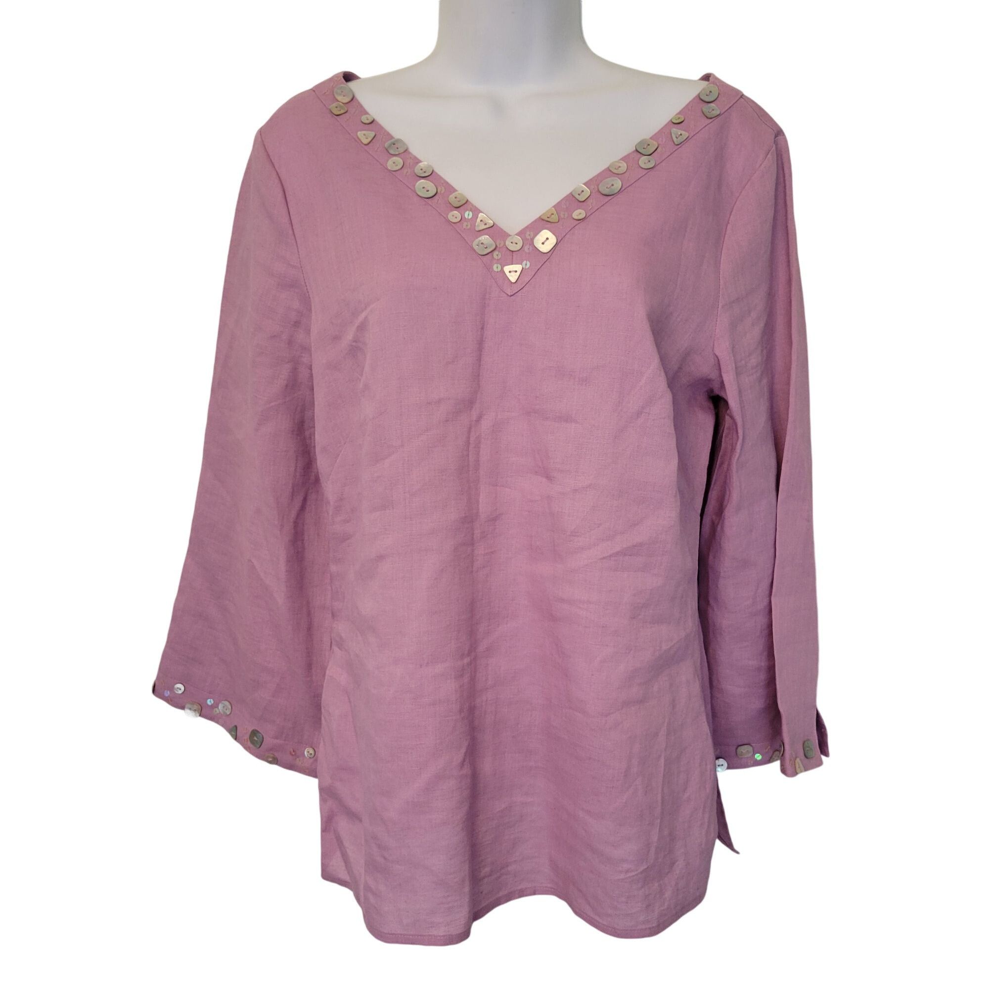 Vintage Richard Malcolm S Purple Irish Linen Top Shell Button Accent Size S / US 4 / IT 40 - 1 Thumbnail