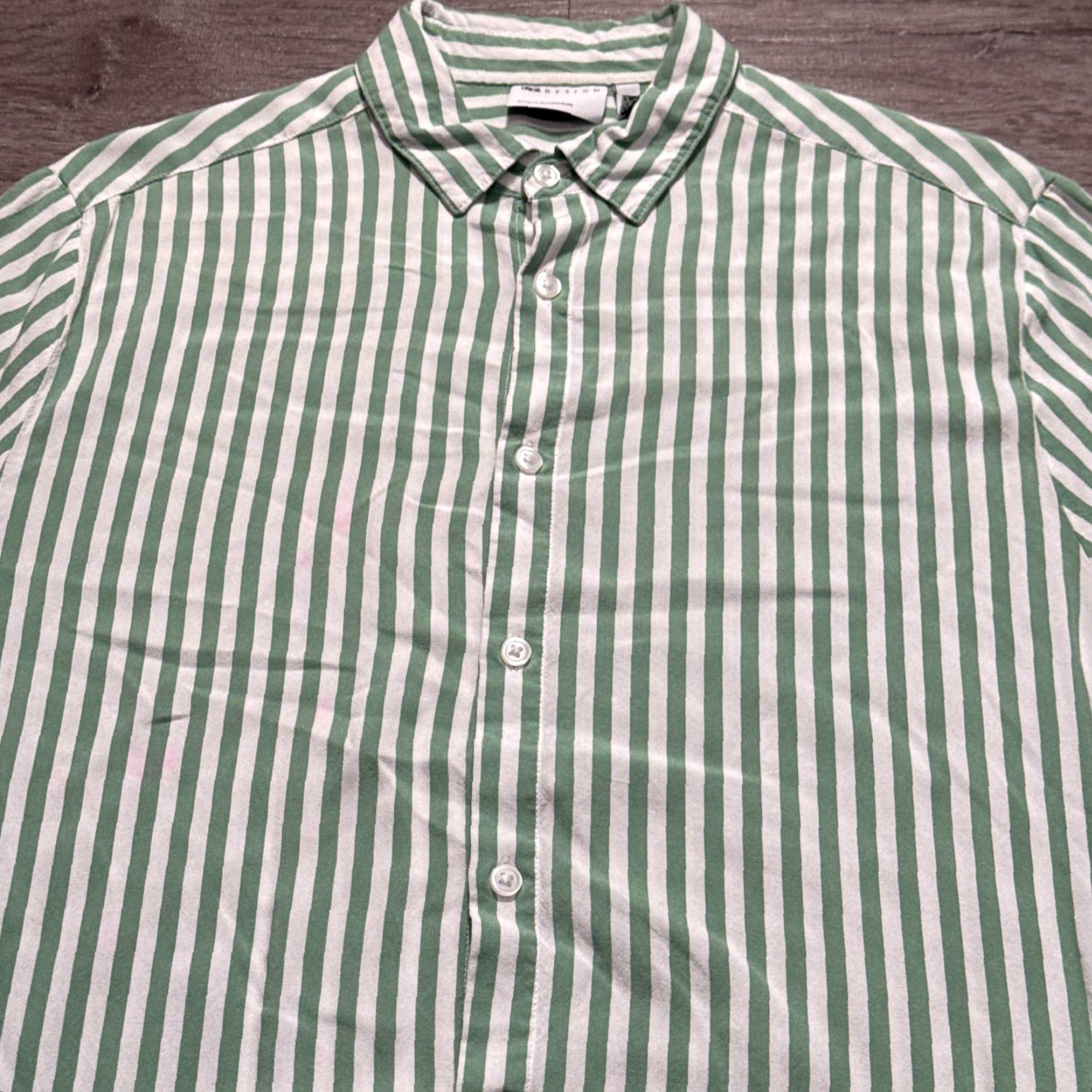 Asos ASOS Shirt Mens Small Green Stripe Viscose Short Sleeve Button UP Costal Adult Size US S / EU 44-46 / 1 - 2 Thumbnail