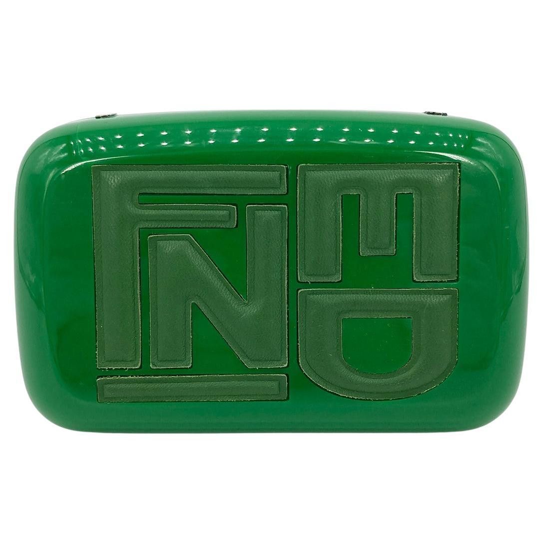 image of Fendi Green Logo Box Clutch, Women's