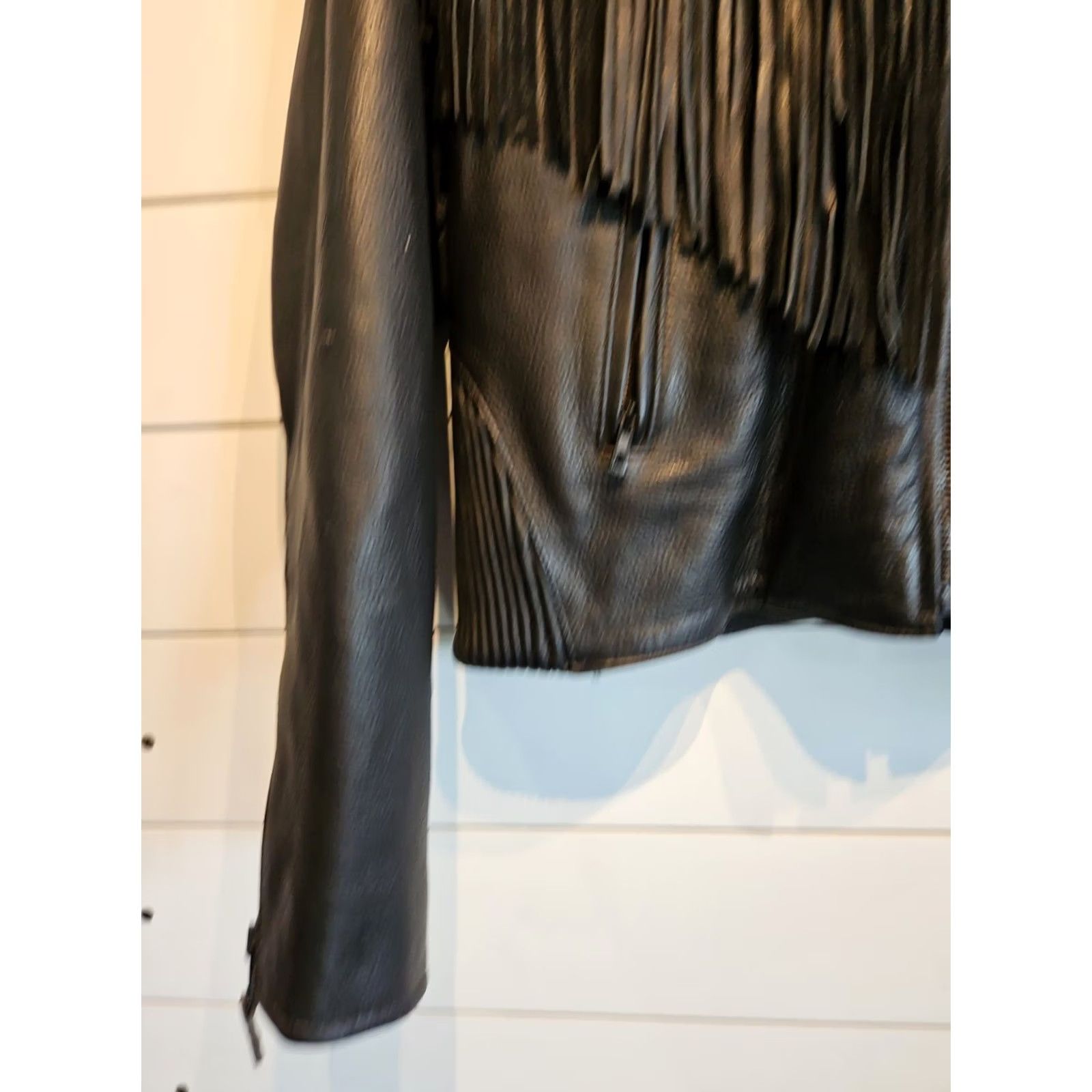 Vintage Vtg Genuine Leather Tassel Black Motorcycle Cafe Racer Jacket Womens Medium Size M / US 6-8 / IT 42-44 - 4 Thumbnail