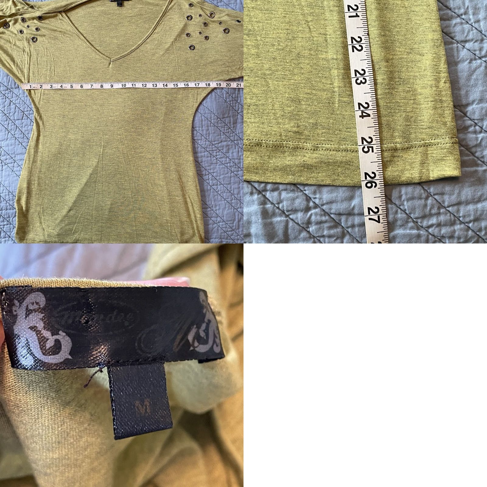 Vintage Mandee Top Blouse Women M Green Short Sleeve Grommet Detail Vintage Boho DJ Rock 90s Style Mens Womens Girls Size M / US 6-8 / IT 42-44 - 8 Thumbnail
