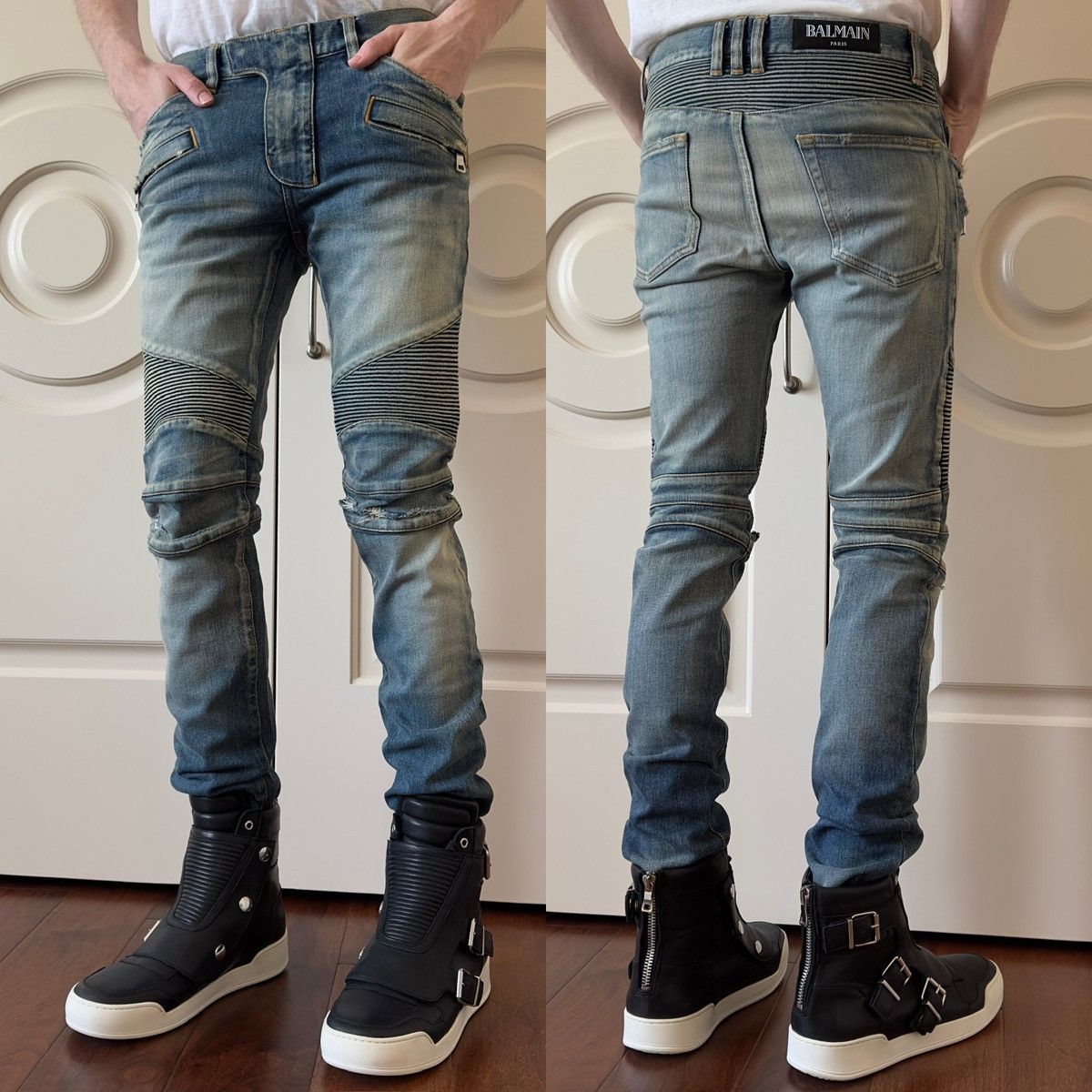 Balmain Balmain Distressed Mud Wash Biker Jeans Size US 29 - 1 Thumbnail