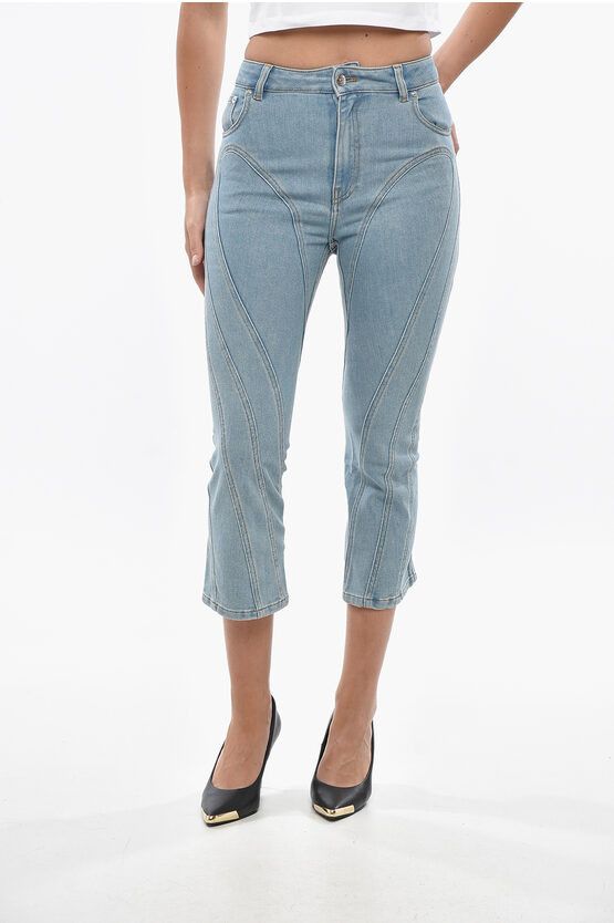 Patchwork Effect Cropped Fit Denims