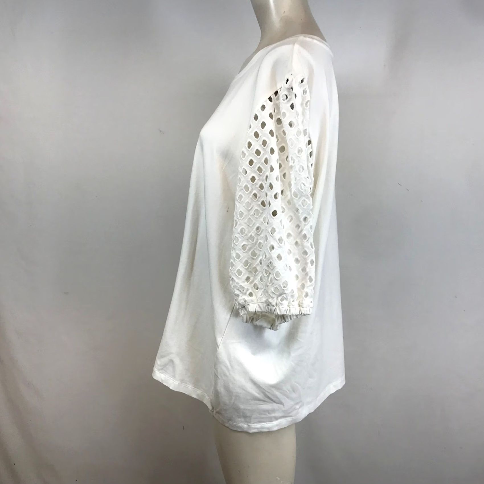 Vintage Chicos White Knit Top Crew Neck Size 4 XXL Relaxed Fit Eyelet Puff Sleeve Size XXL / US 16-18 / IT 52-54 - 6 Thumbnail