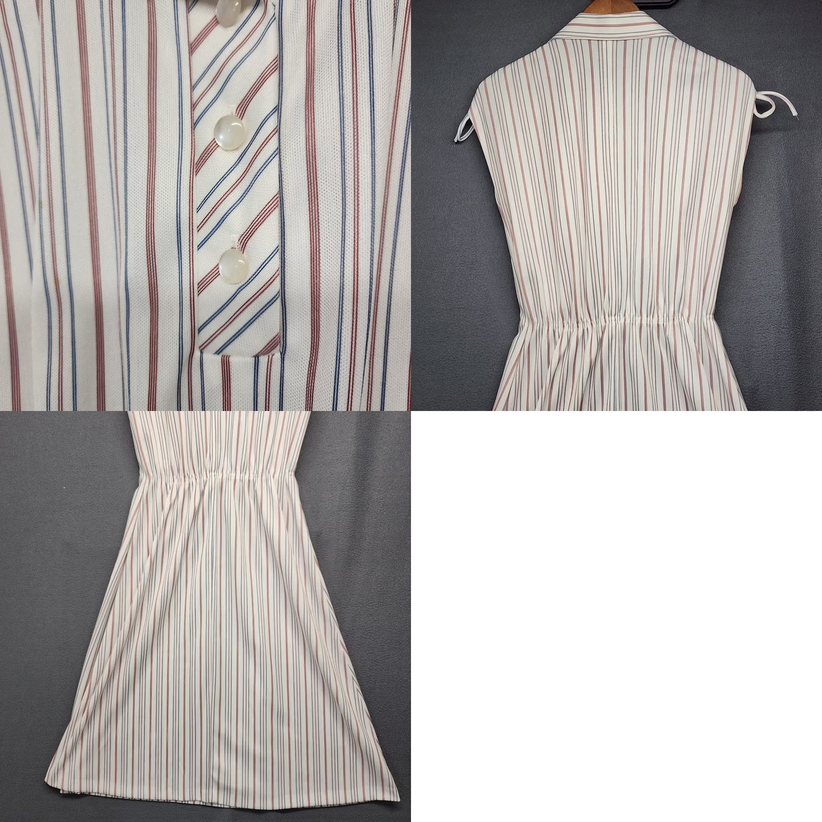 Vintage VINTAGE Womens A-Line Dress Sleeveless Striped Cinch Waist Midi White XS Women Size XS / US 0-2 / IT 36-38 - 9 Thumbnail
