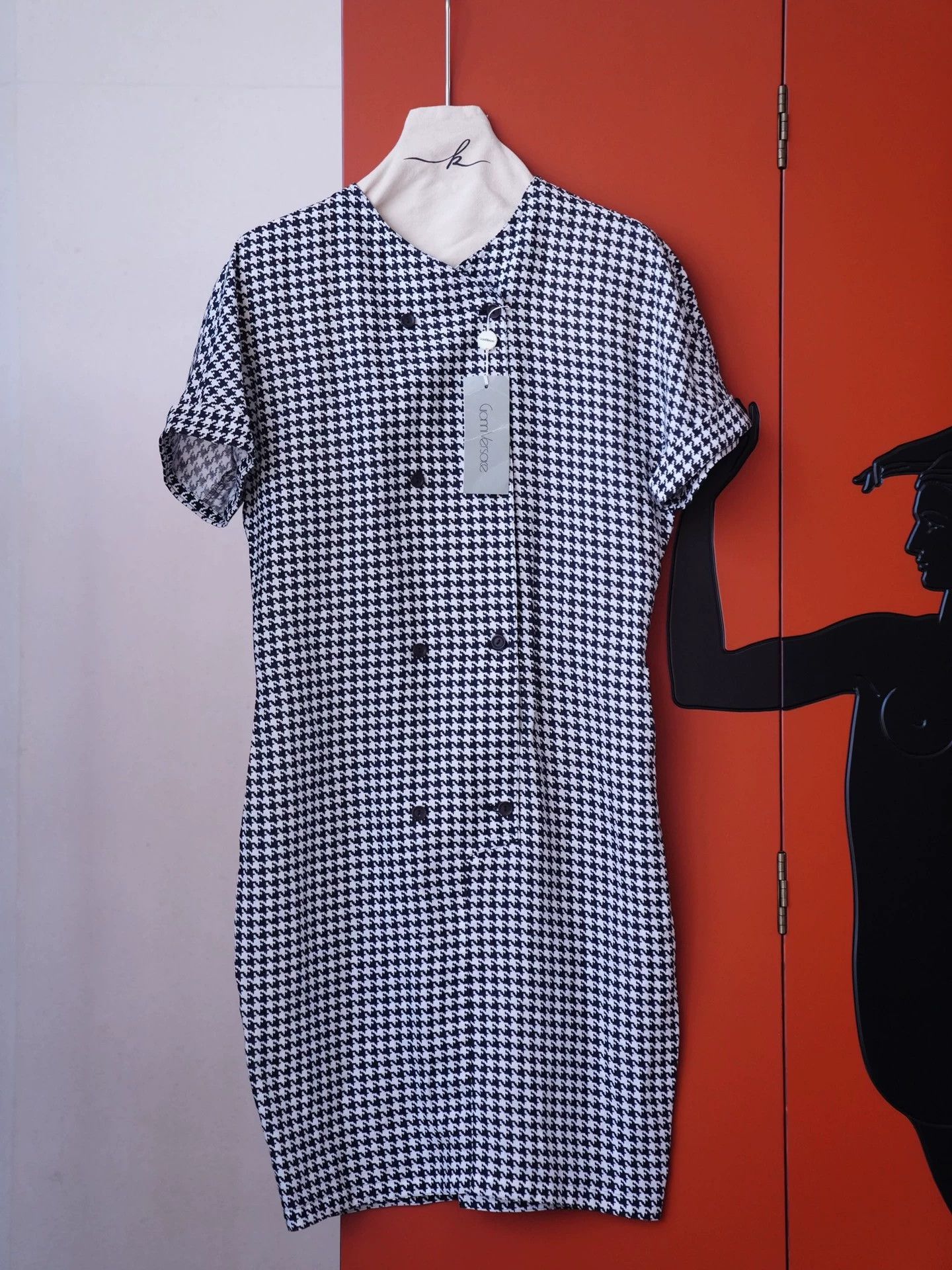 Other Gianni Versace 80s Linen Houndstooth Dress IT44/L Size M / US 6-8 / IT 42-44 - 4 Thumbnail