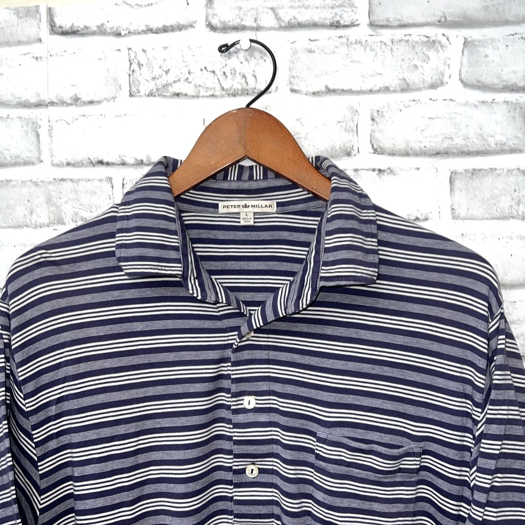 Peter Millar VINTAGE Peter Millar Blue Striped Polo Shirt Mens Size L Size US L / EU 52-54 / 3 - 2 Thumbnail