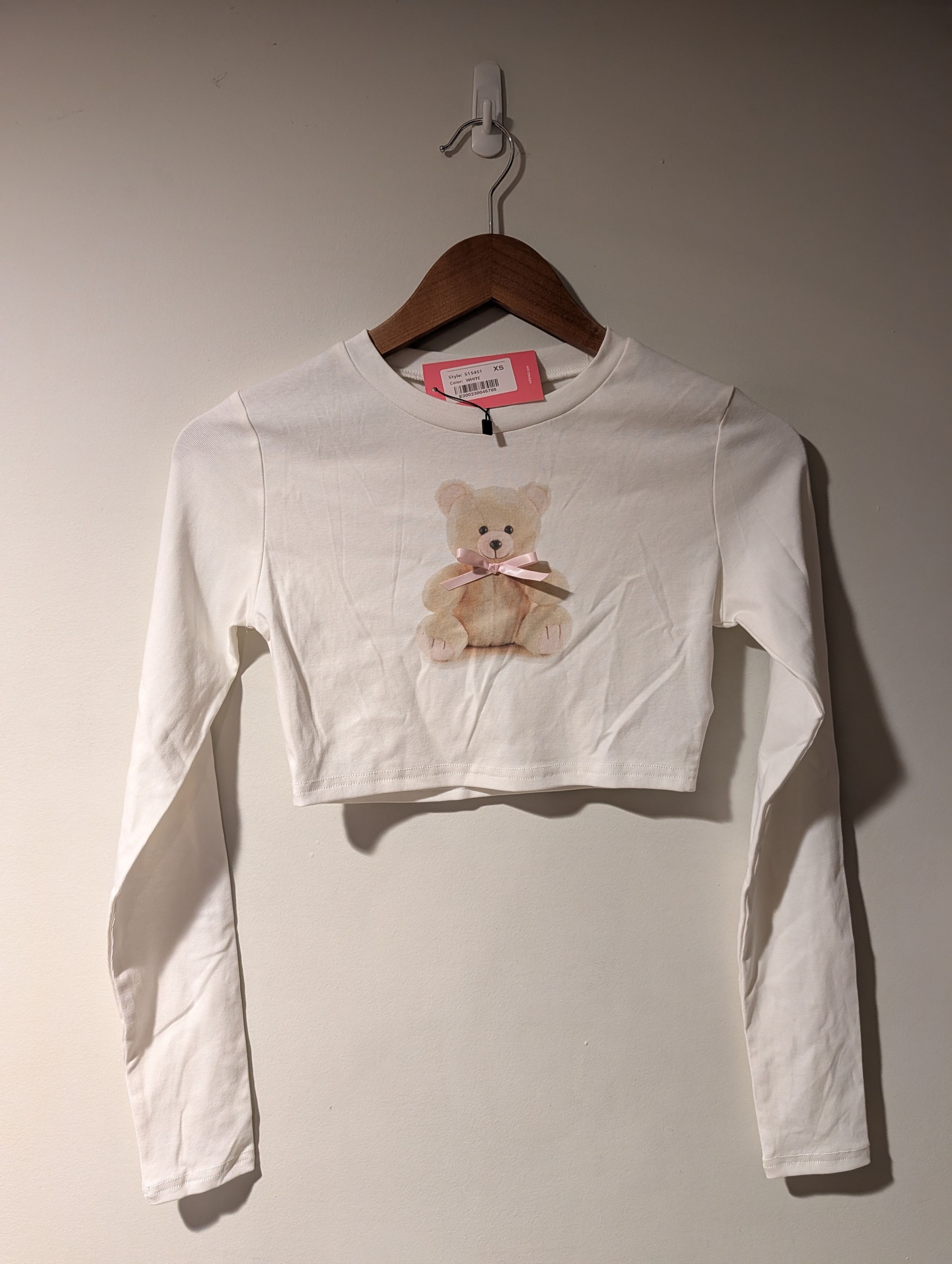 Shein Edikted Teddy Bear Long Sleeve Crop Top Coquette Aesthetic Size XS / US 0-2 / IT 36-38 - 1 Thumbnail
