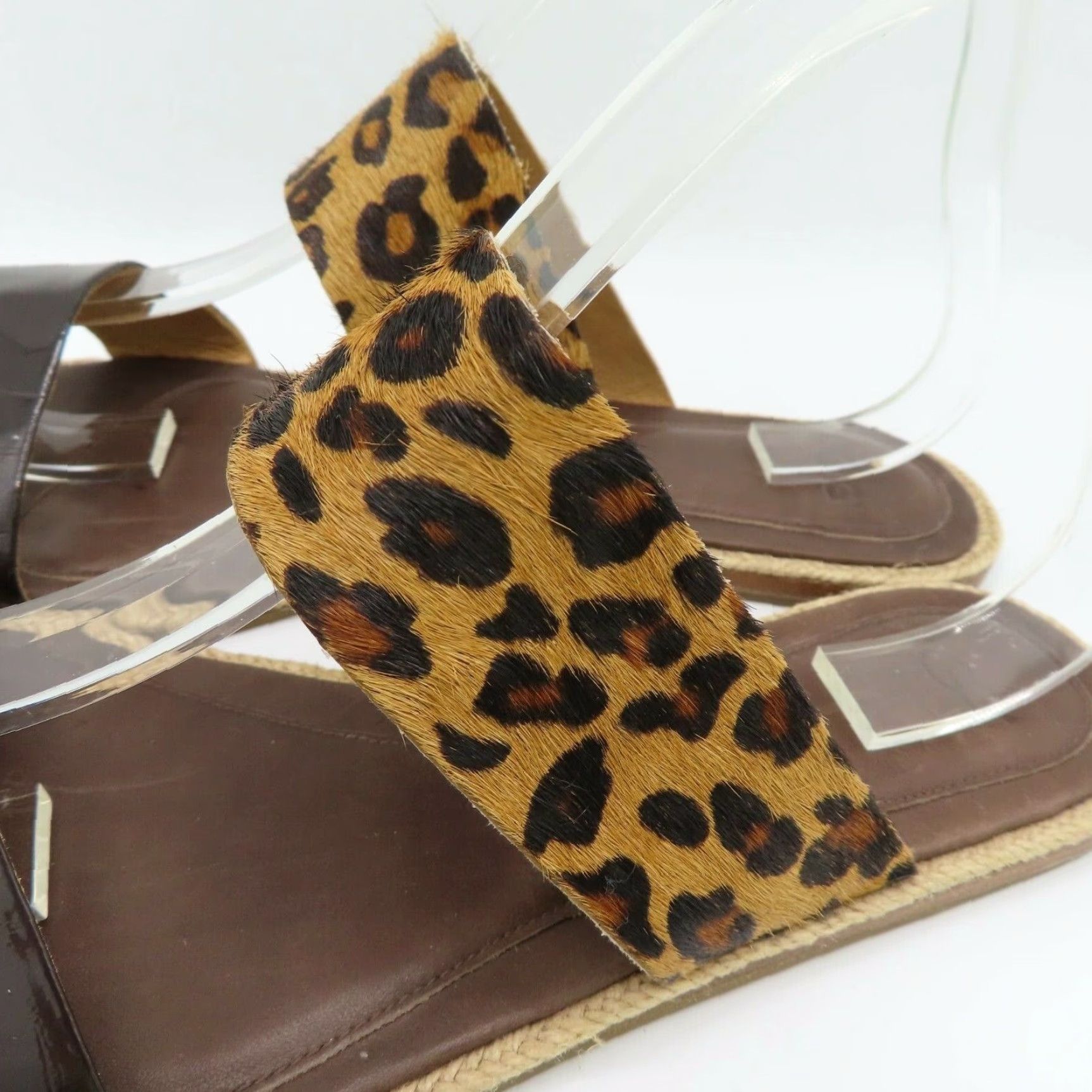 Ugg UGG Women Amalia Leopard Leather Flat Slide Sandals 9.5 Brown Animal Print Slip On Vintage: No Womens Size US 10 / IT 40 - 5 Thumbnail