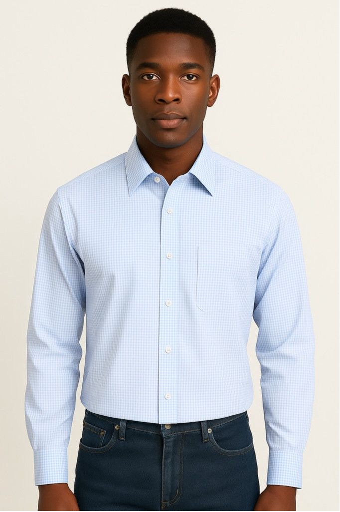 Joseph Abboud Joseph Abboud Light Blue Gingham Non-Iron Classic 18 34/35 Size US S / EU 44-46 / 1 - 1 Thumbnail