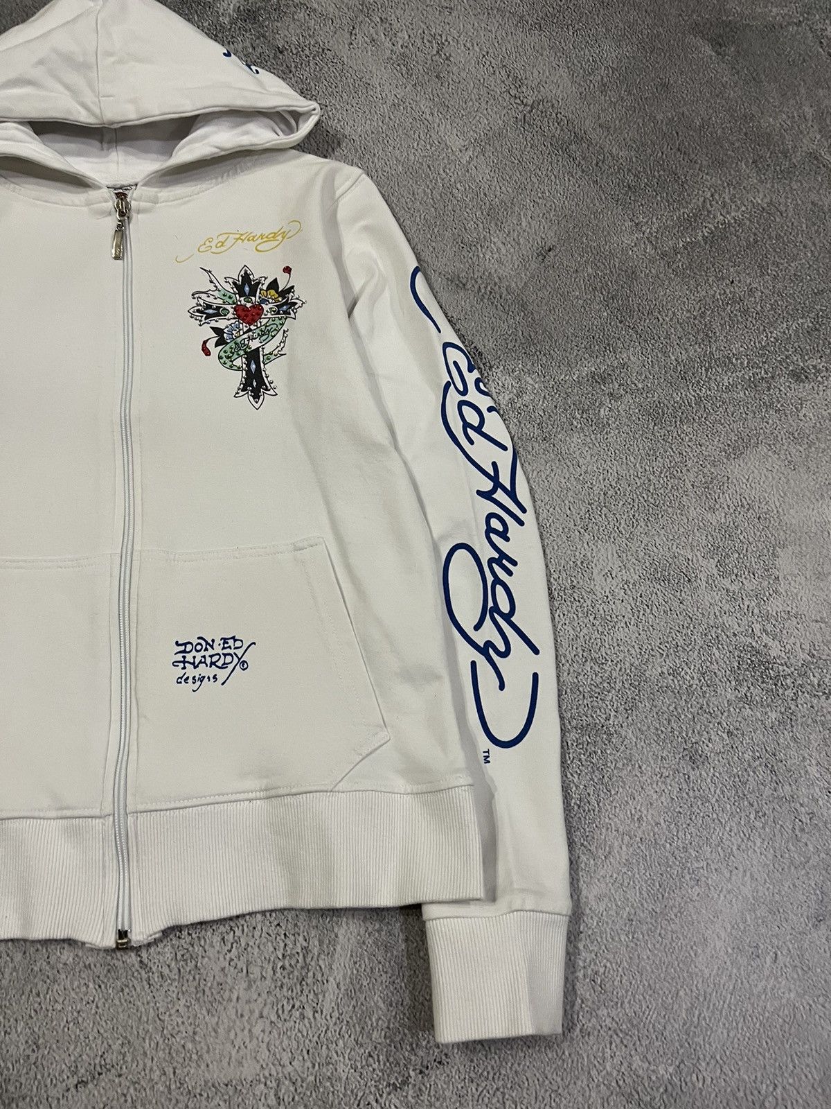 Christian Audigier × Ed Hardy × Vintage Vintage Y2k Ed Hardy 🤍 Cross Tattoo ❤️ Zip Hoodie 00’s Size S / US 4 / IT 40 - 6 Thumbnail