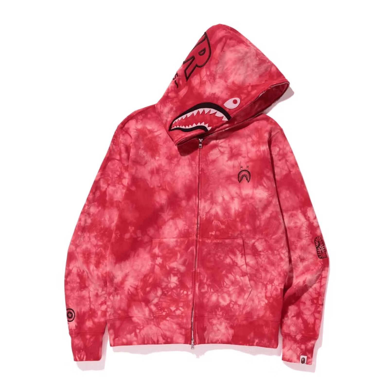 Image of Bape Shark Wide Fit Full Zip Hooded Sweatshirt Tie Dye Red, Men's (Size XL)