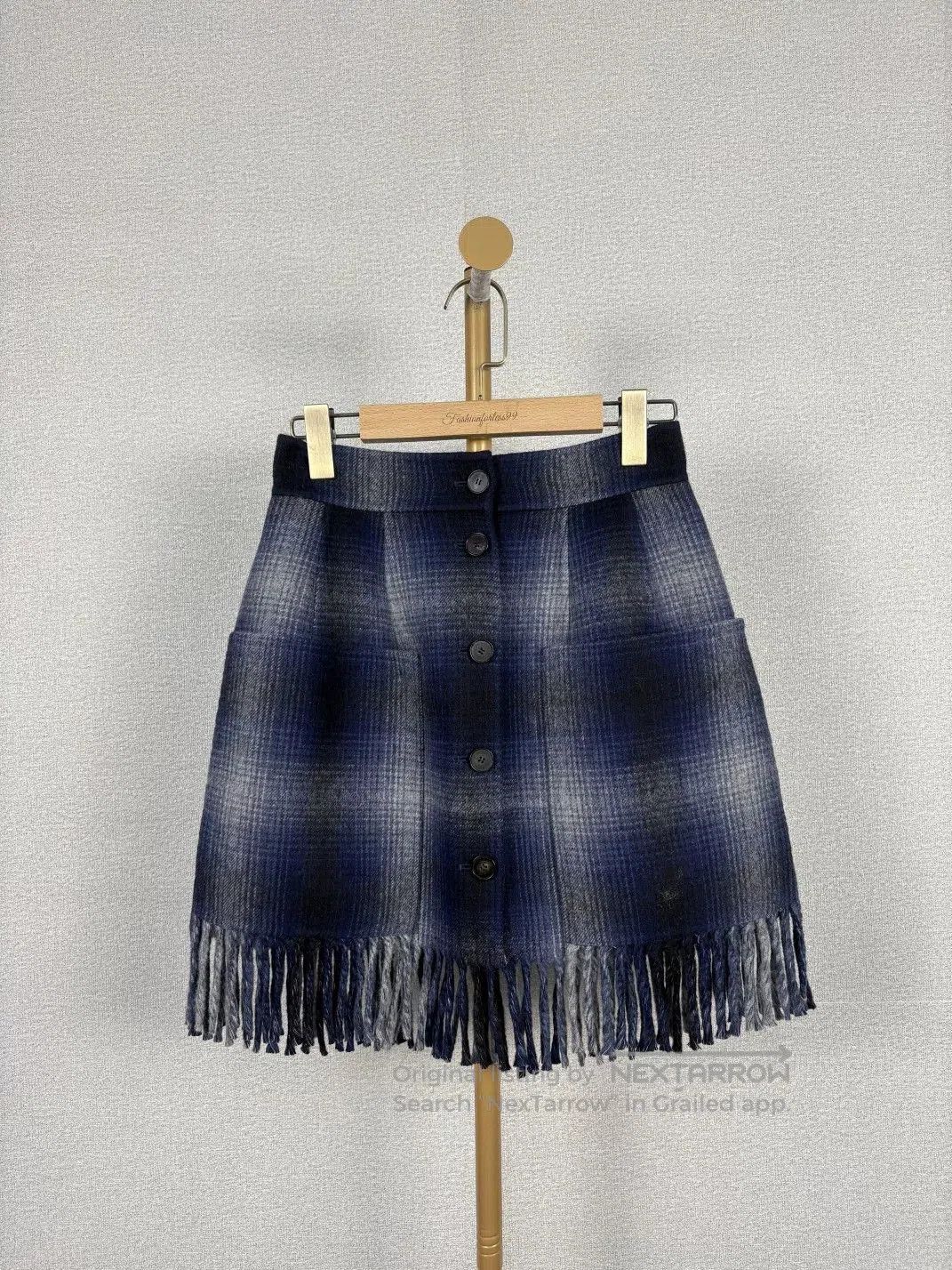 Dior Dior Wool Plaid High-Waist Fringe Skirt. Size US 36 / EU 52 - 1 Thumbnail