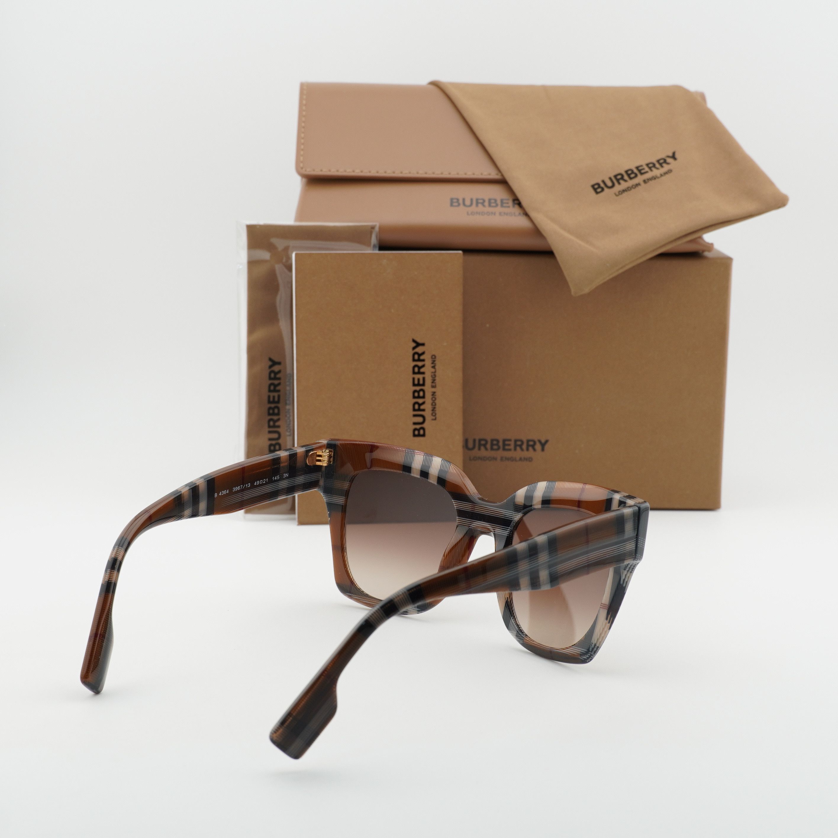 Burberry Burberry BE4364 396713 Sunglasses Check Brown Square Frame Size ONE SIZE - 9 Thumbnail