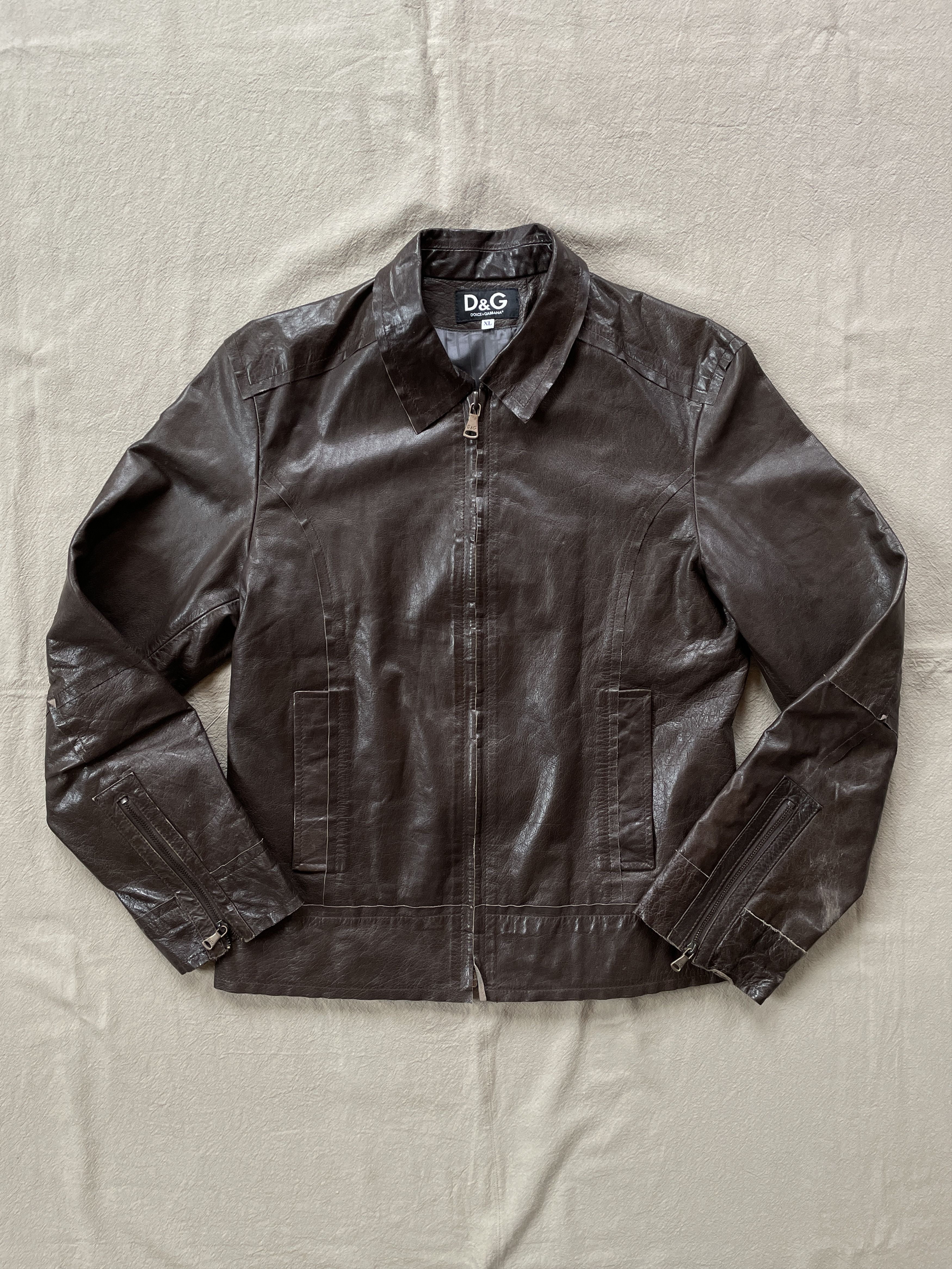 Dolce & Gabbana Y2K D&G Brown Leather Jacket Size XL / US 12-14 / IT 48-50 - 1 Thumbnail
