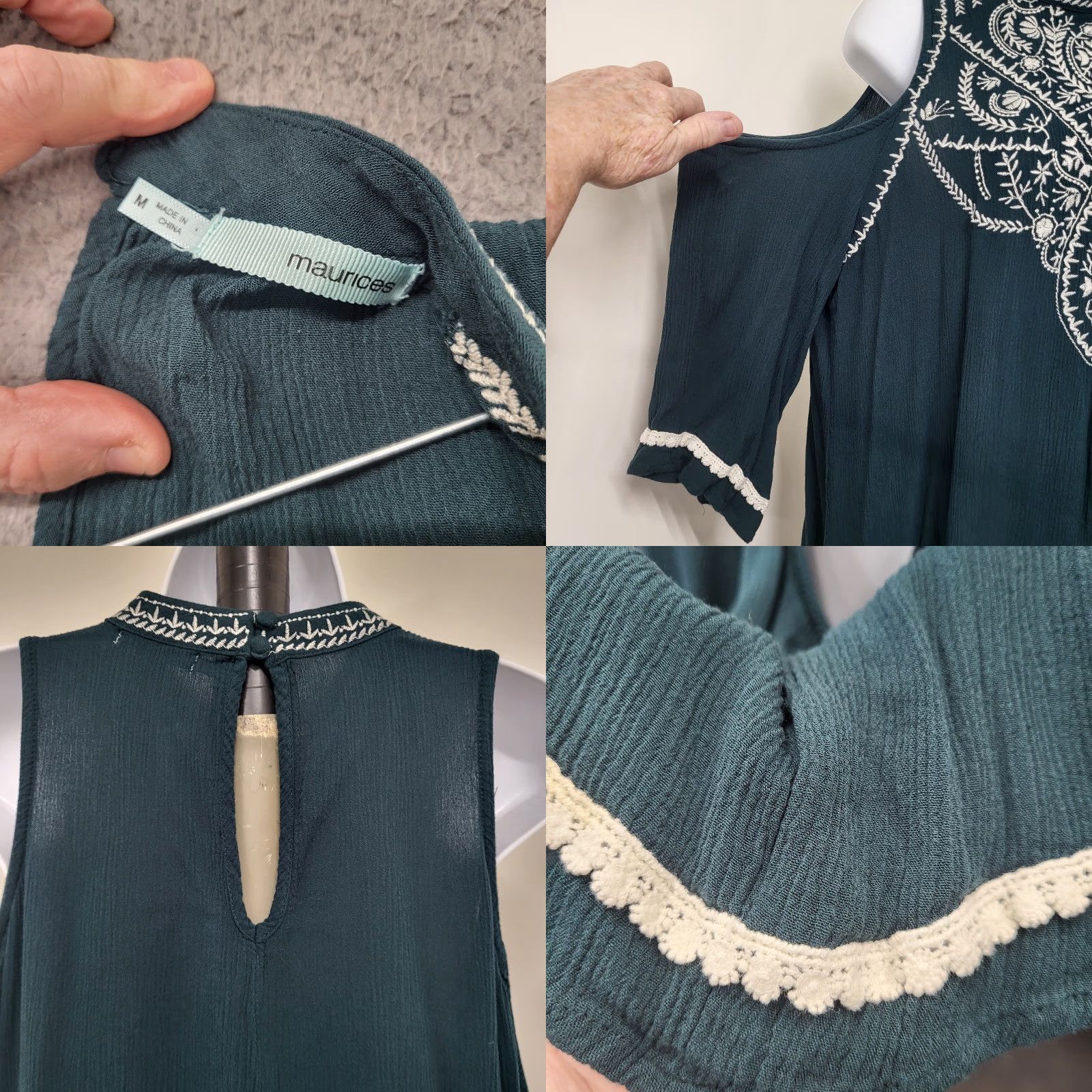 Vintage Maurices Blouse Women's Size M Green Cold Shoulder Embroidered Gauzy Rayon Top Size M / US 6-8 / IT 42-44 - 9 Thumbnail
