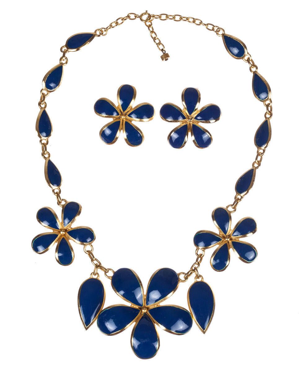 Balenciaga Balenciaga Two-Piece Gold and Blue Enamel Flower Set Size ONE SIZE - 1 Thumbnail