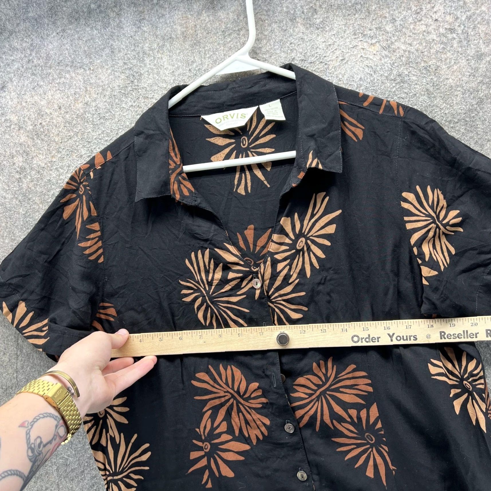 Orvis VINTAGE Orvis Shirt Dress Womens L Black Brown Floral Rayon Button Front Midi Size L / US 10 / IT 46 - 7 Thumbnail