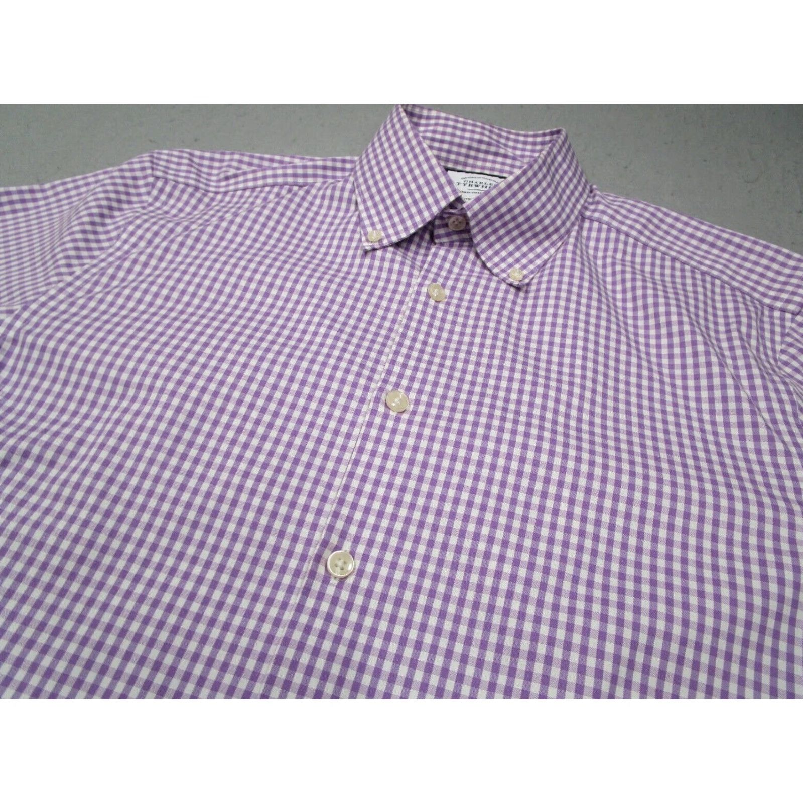 Charles Tyrwhitt Charles Tyrwhitt Dress Shirt Mens 16 35 Extra Slim Fit Purple Button Up Work Size 34R - 2 Thumbnail