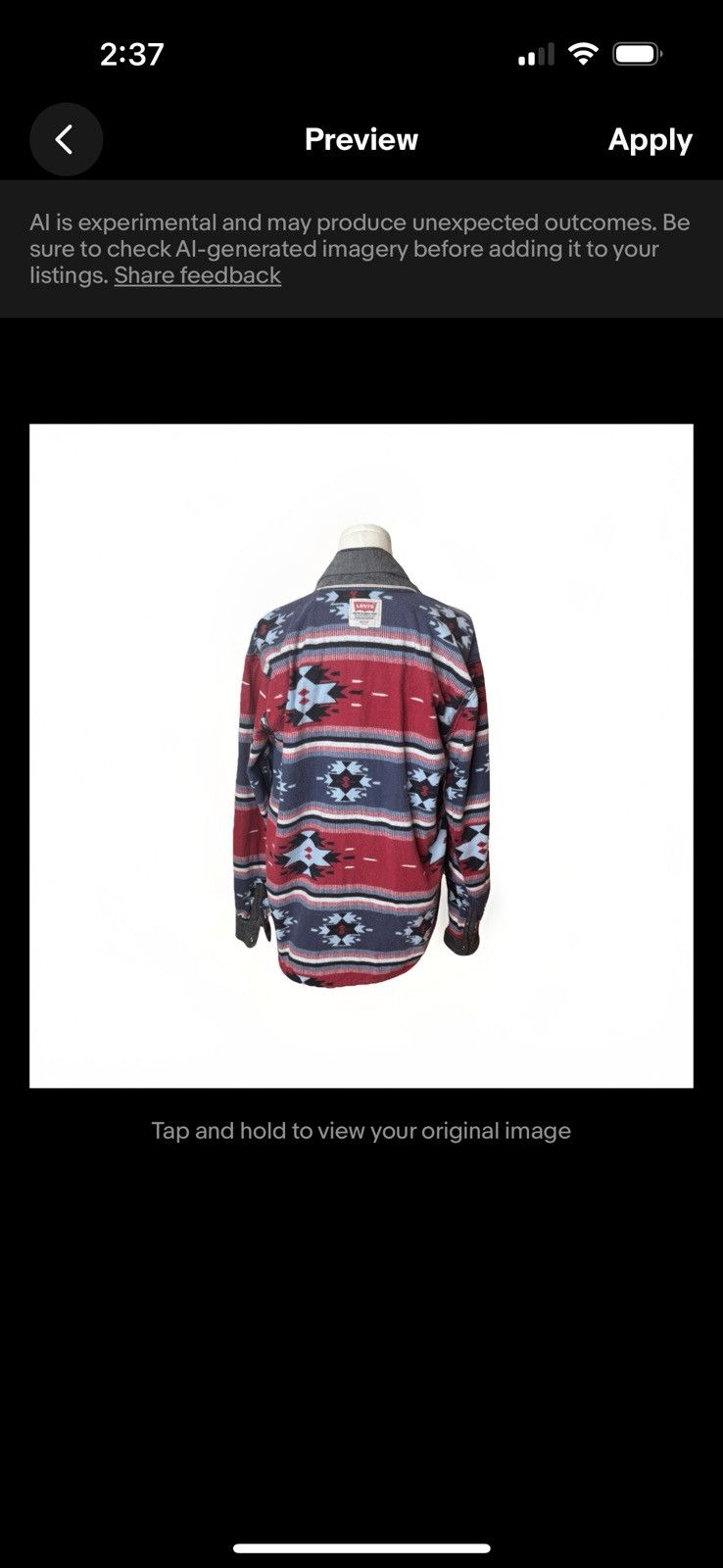 Levi's Vintage Clothing Levis Gray Snap Shirt Men's M Aztec Flannel Lined Jacket. Size US M / EU 48-50 / 2 - 3 Thumbnail