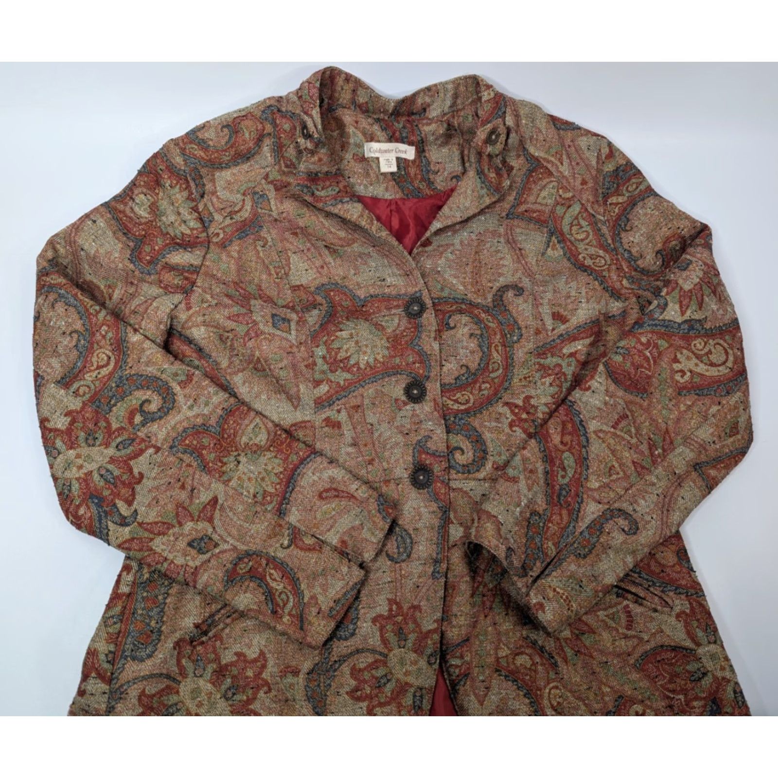 Coldwater Creek Coldwater Creek Women’s Paisley Tapestry Tweed Blazer Jacket Brown Career Sz 14 Size XL / US 12-14 / IT 48-50 - 2 Thumbnail