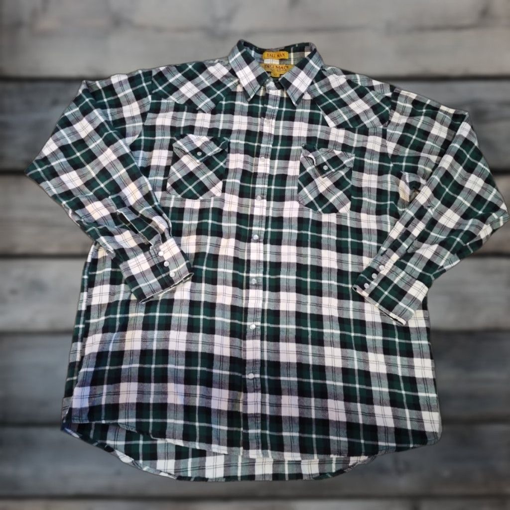 Vintage VINTAGE Big Mac Plaid Snap Shirt XLT Green Long Sleeve Big & Tall Mens Size US XL / EU 56 / 4 - 1 Thumbnail