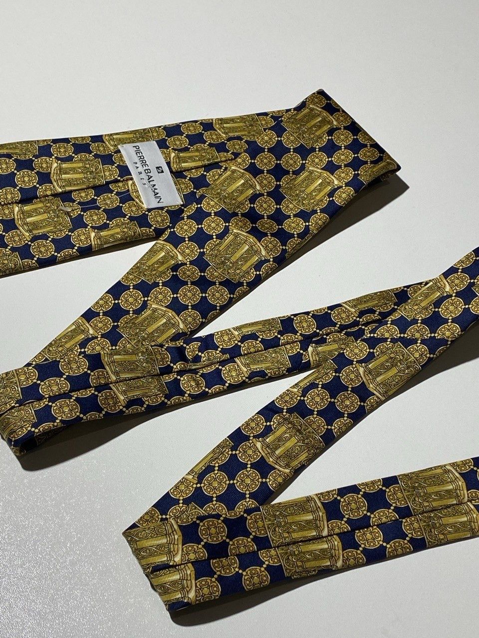 Balmain Pierre Balmain Vintage Tie Silk Baroque Gold Blue Size ONE SIZE - 7 Thumbnail
