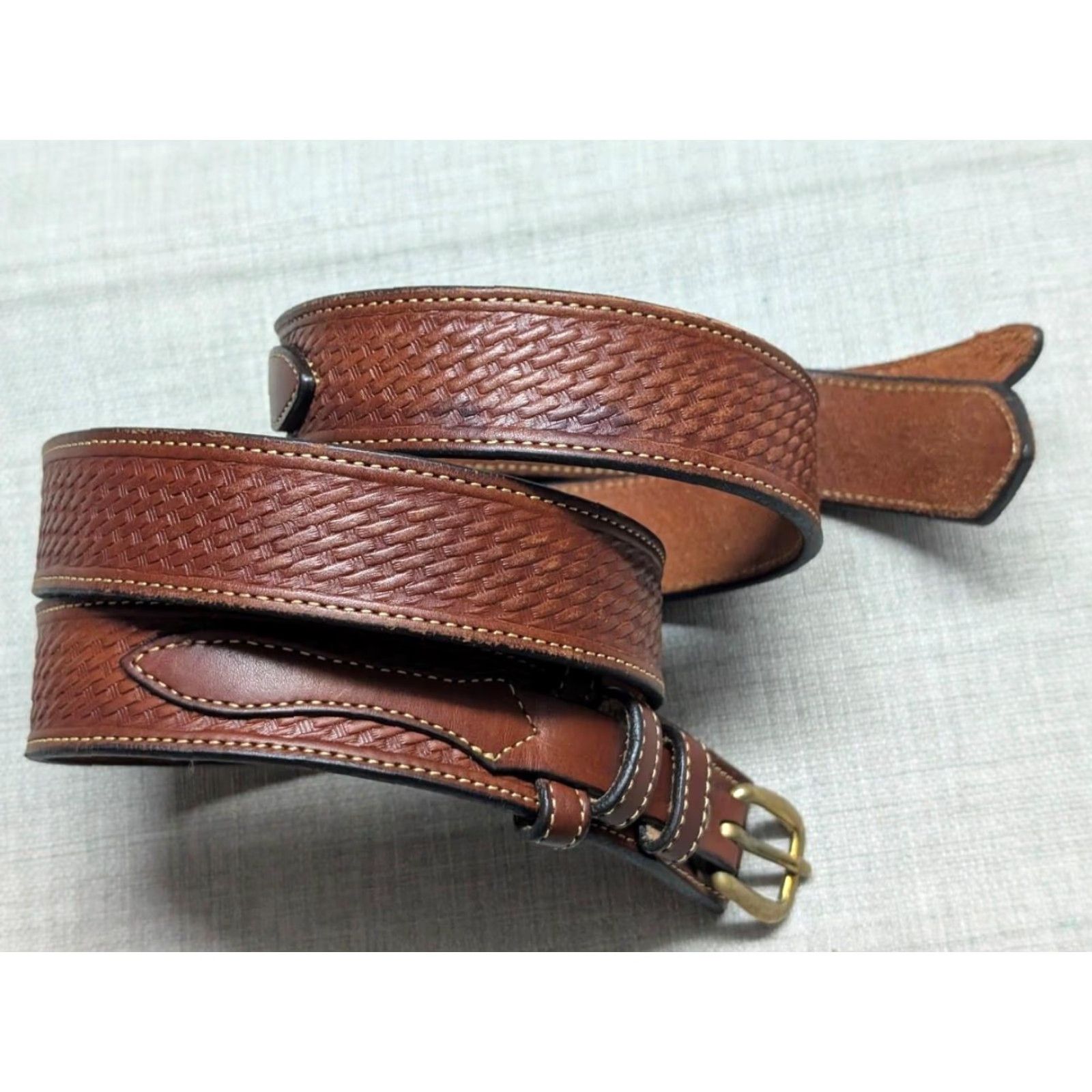 Vintage VINTAGE Amish Made Belts Western Belt Ranger Belt 48 Brown Tooled Leather USA Made Men Size 48/49 Belt Width 1-1/2" Cowboy Ranger Western Mens Size ONE SIZE - 4 Thumbnail