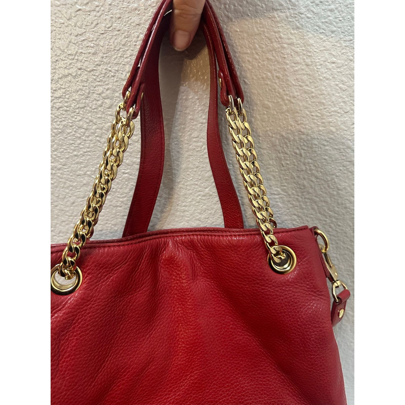 Michael Kors Michael Kors Red Pebbled Leather Convertible Chain Bag Size ONE SIZE - 3 Thumbnail