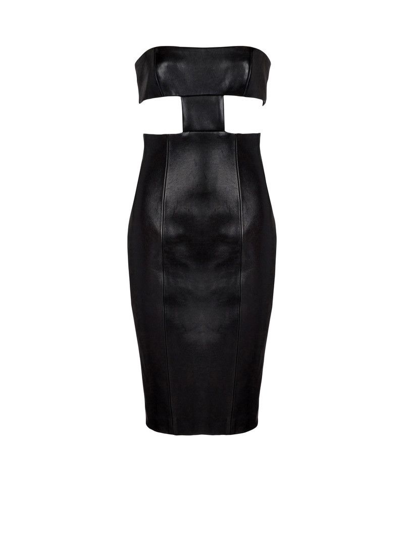 Balmain o1s1wg110526 Strapless Lambskin Dress in Black Size L / US 10 / IT 46 - 1 Thumbnail