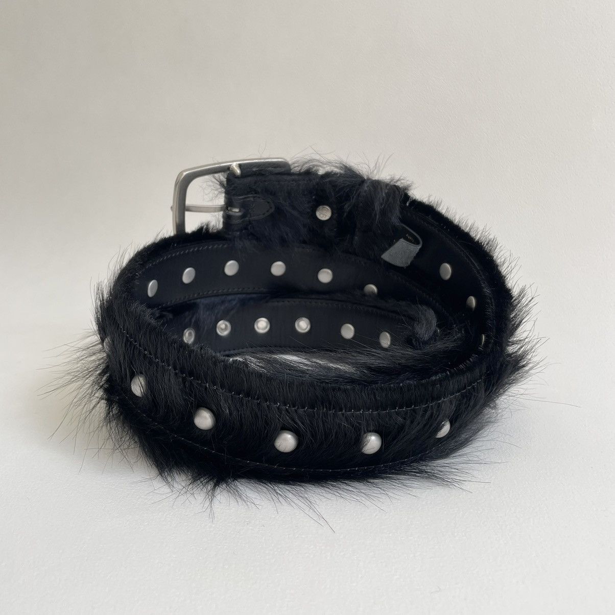 Dries Van Noten A/W 22 Studded Black Fur Belt Size 36 - 5 Thumbnail