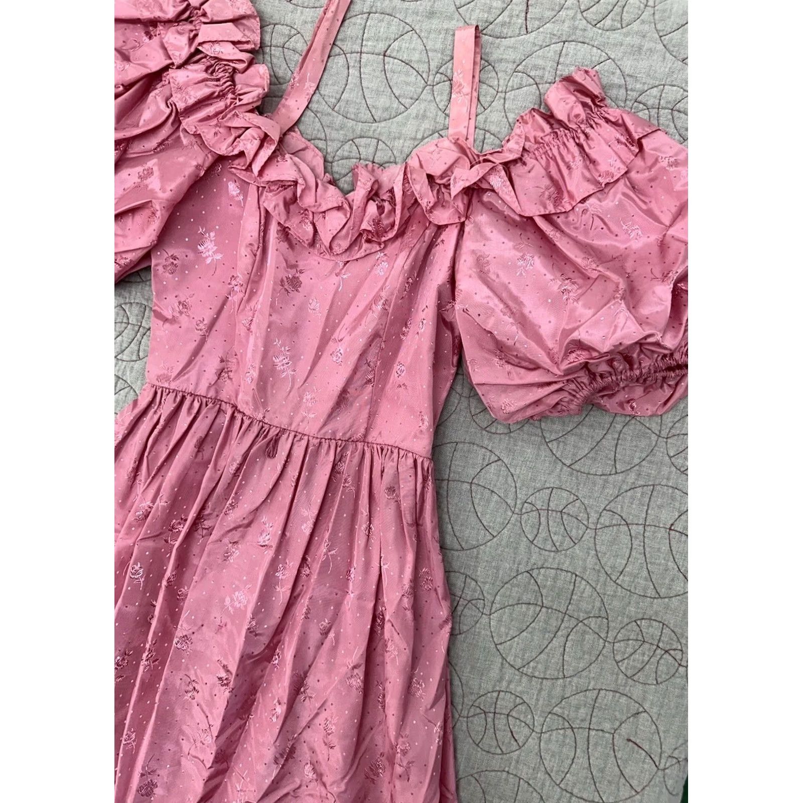 Pinko Pink Prairie Dress Puff Sleeve Ruffle Cottagecore VTG 80s Pink Floral Women’s XS Size XS / US 0-2 / IT 36-38 - 2 Thumbnail
