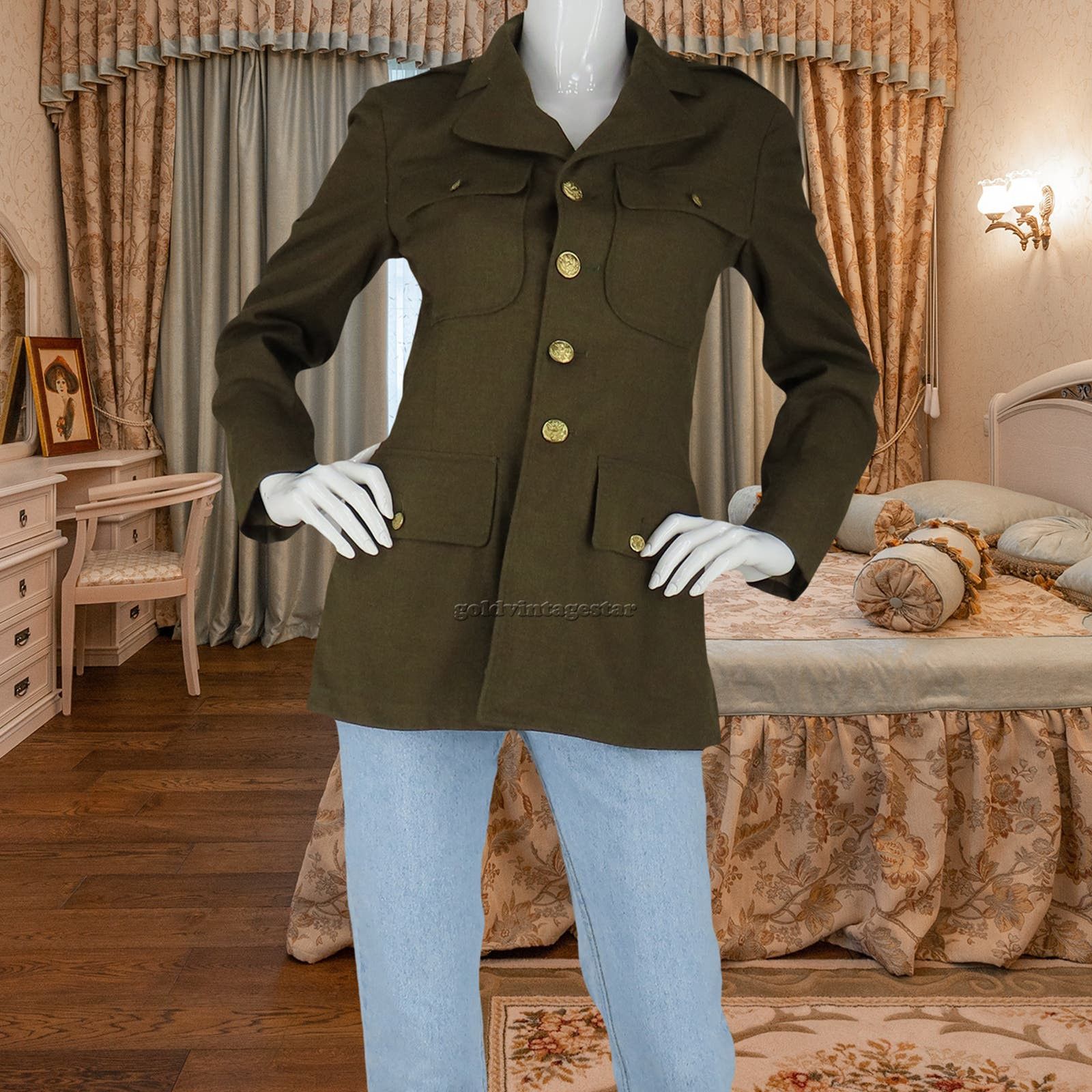 image of Us Ww2 Wool Coat Urban Street Style Olive S in Green, Women's (Size Small)